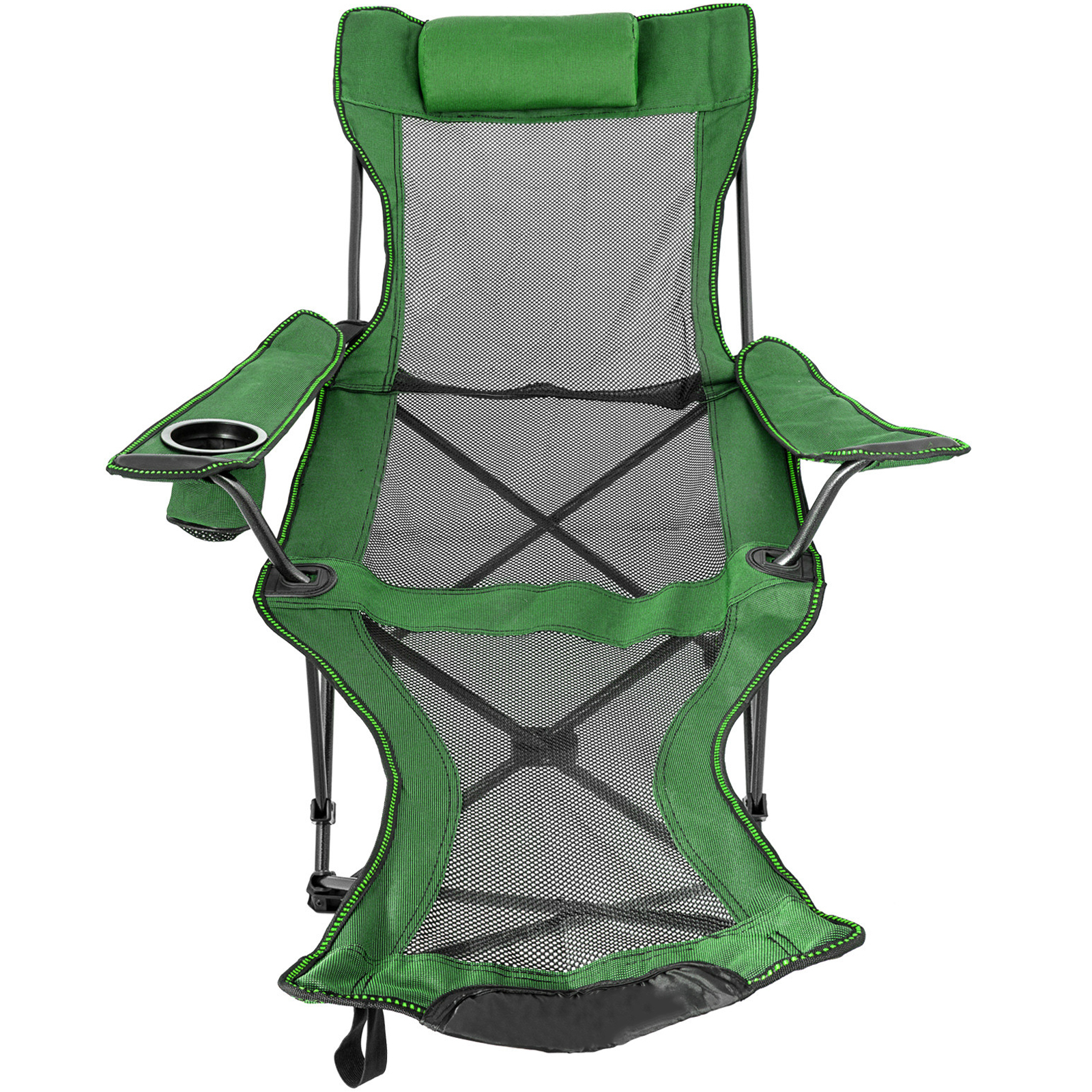 Green Reclining Folding Camp Chair with Footrest Mesh Lounge Chaise
