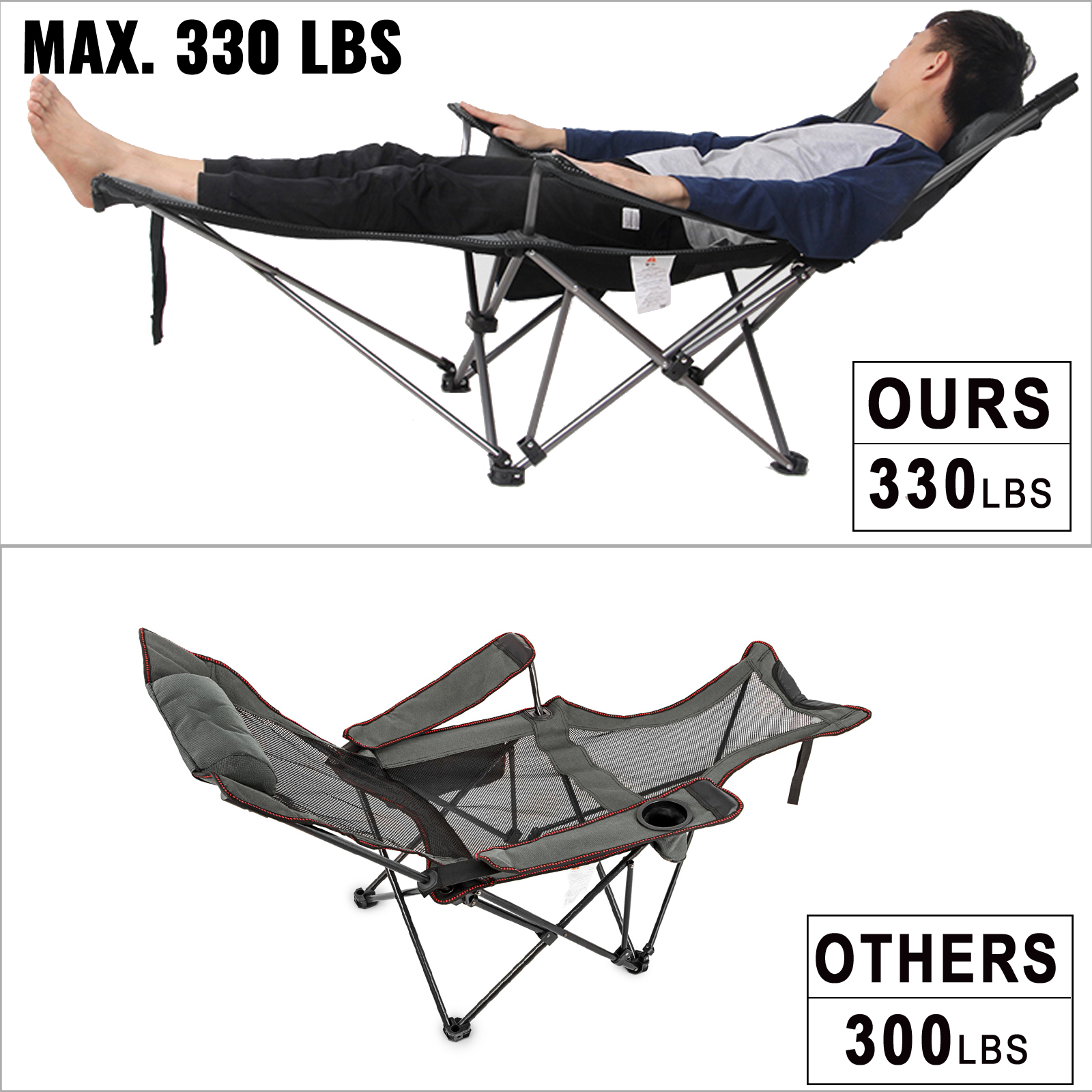 Green Reclining Folding Camp Chair with Footrest Mesh Lounge Chaise