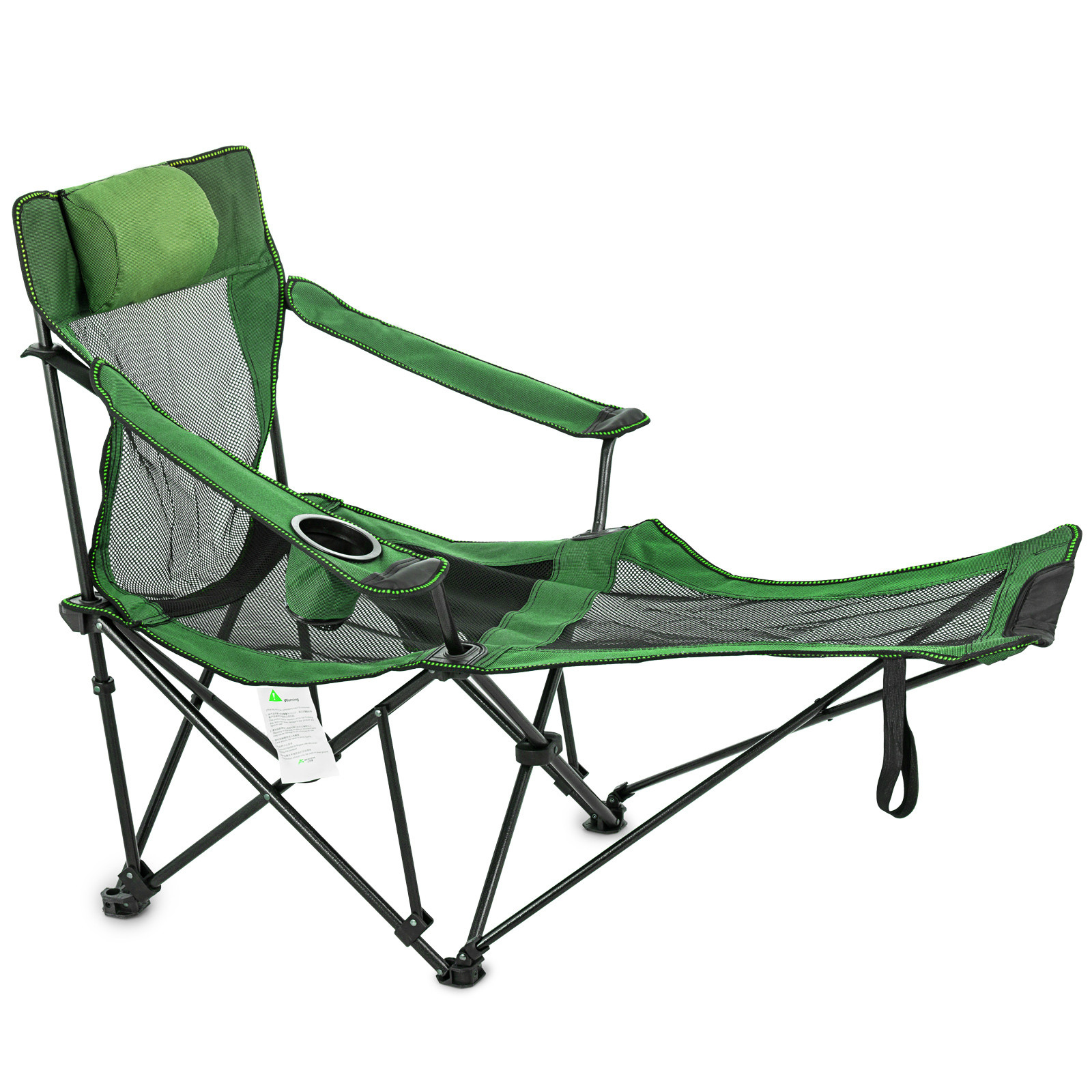 Green Reclining Folding Camp Chair with Footrest Mesh Lounge Chaise