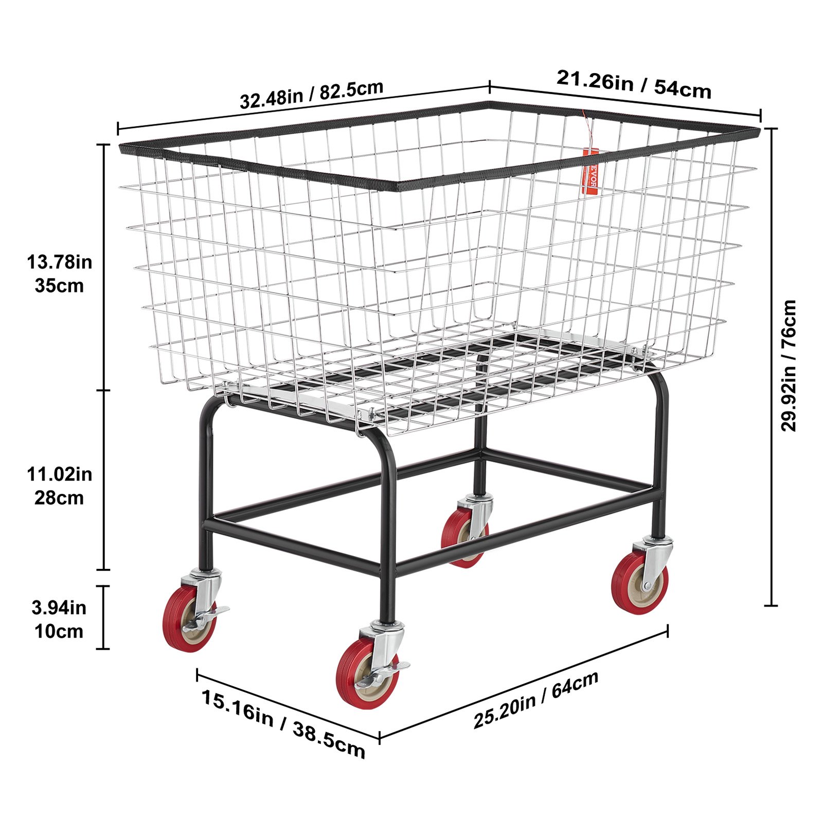VEVOR Wire Laundry Cart, 4.5 Bushel Wire Laundry Basket with Wheels, 35