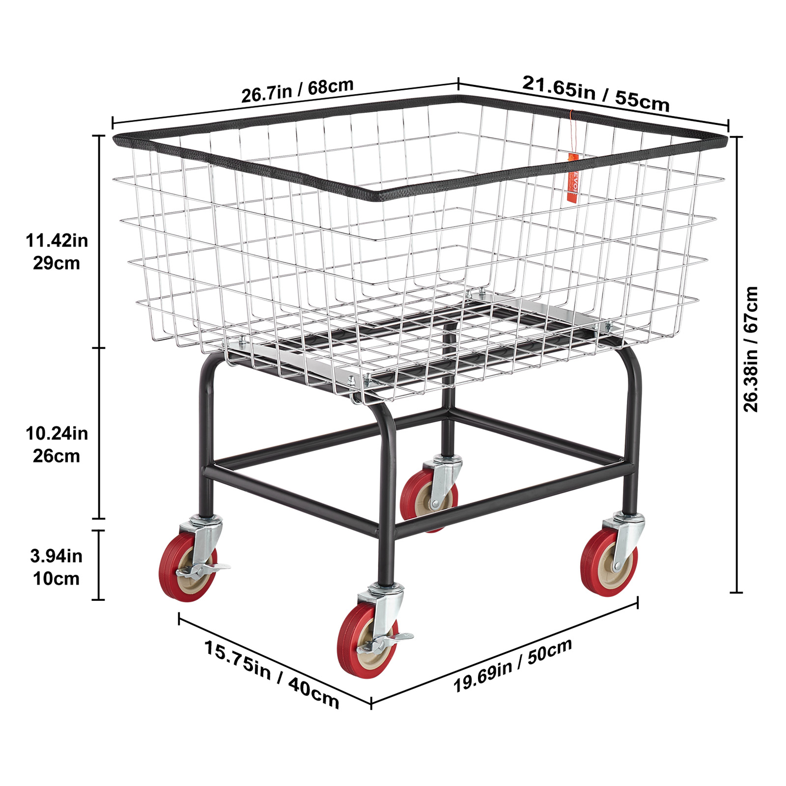 VEVOR Wire Laundry Cart Wire Laundry Basket 2.5 Bushel Heavy Duty w/ 4
