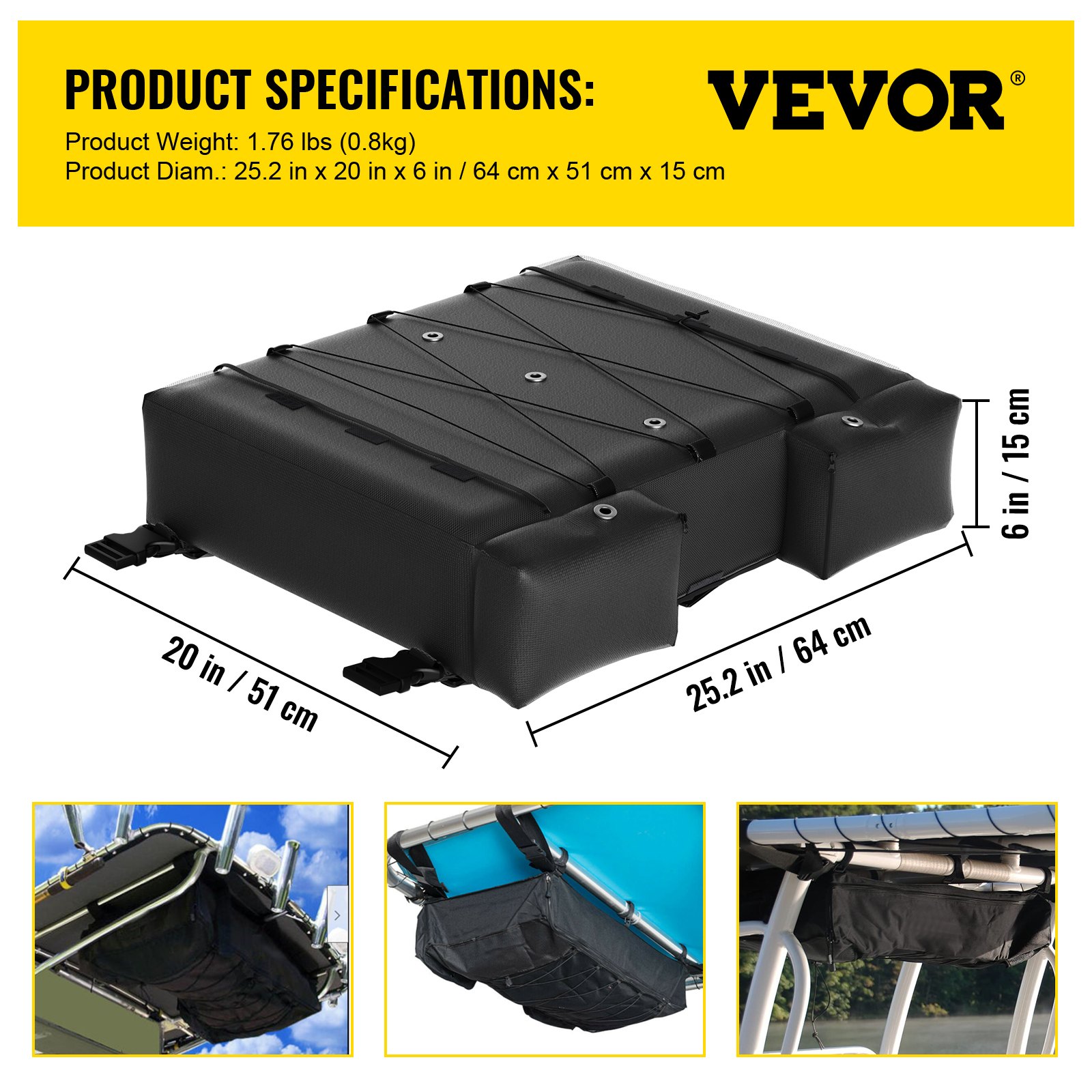 VEVOR T Top Boat Storage Bag Bimini Top Storage Bag for 4 Type II Life