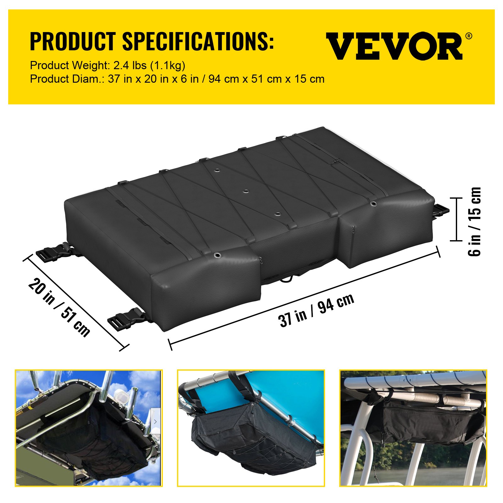 VEVOR T-Top Storage Bag, for 6 Type II Life Jackets, w/ a Boat Trash ...