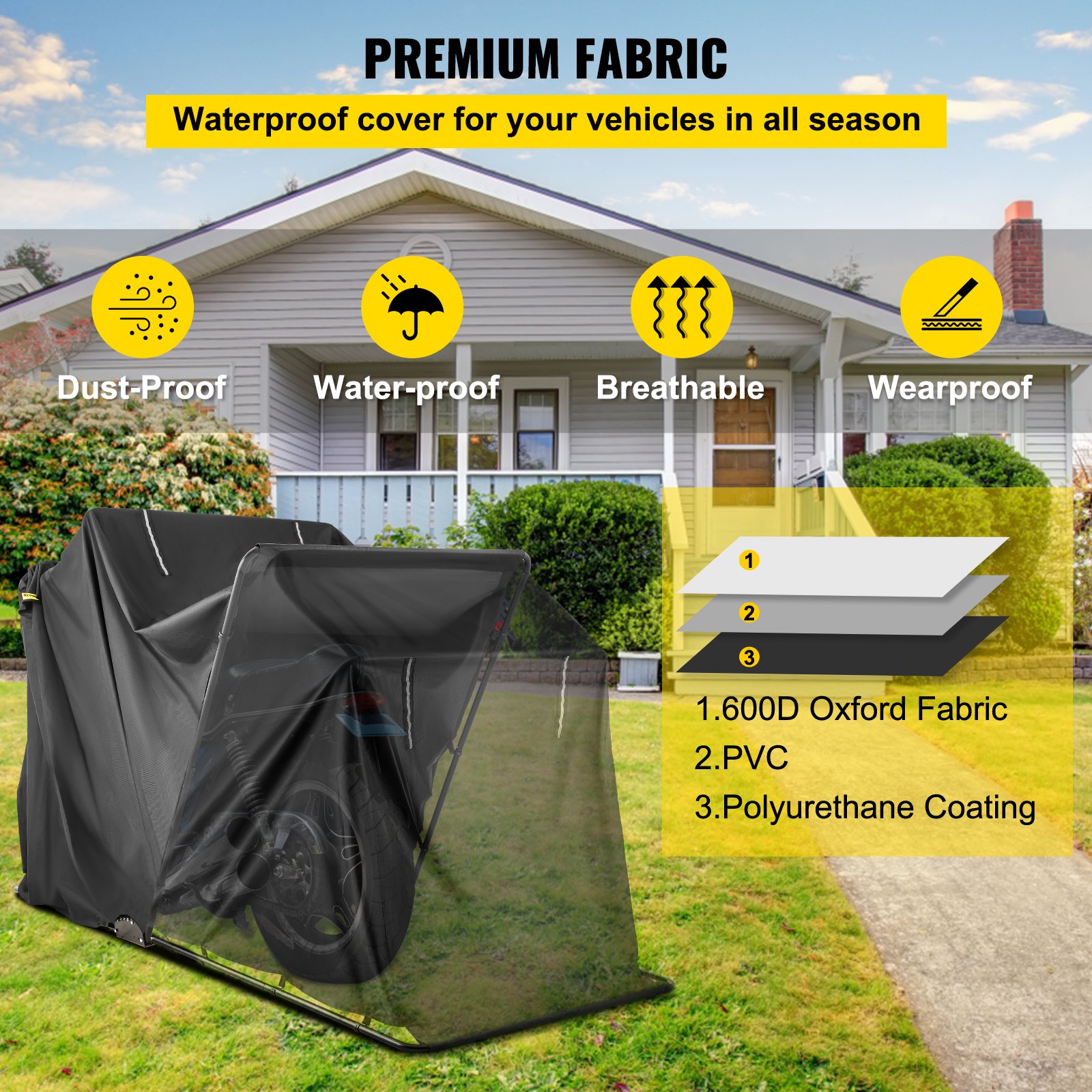 VEVOR Motorcycle Shelter, Waterproof Motorcycle Cover, Heavy Duty ...