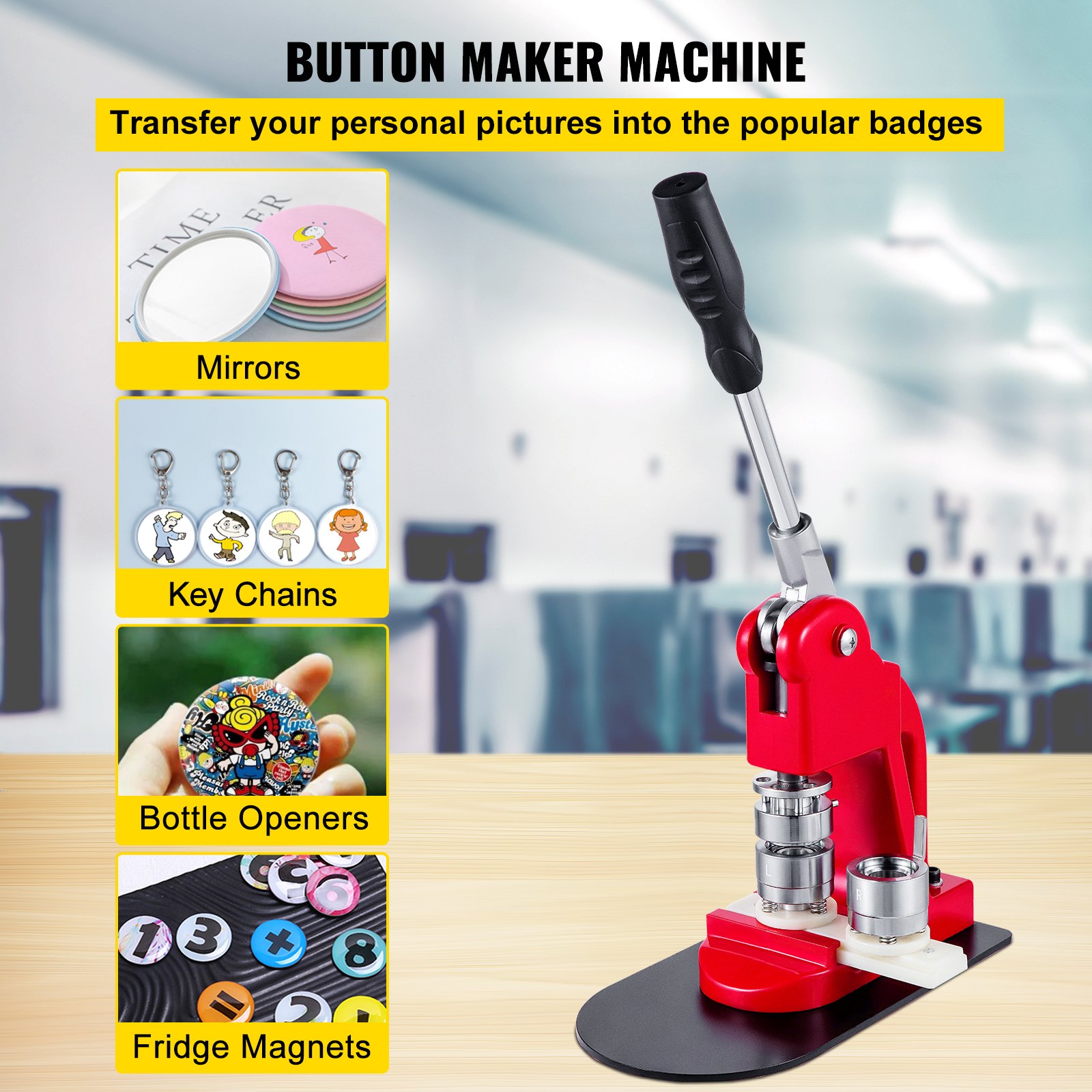 VEVOR Button Badge Maker Machine 25mm（1 in）DIY Pin Button Maker Machine ...