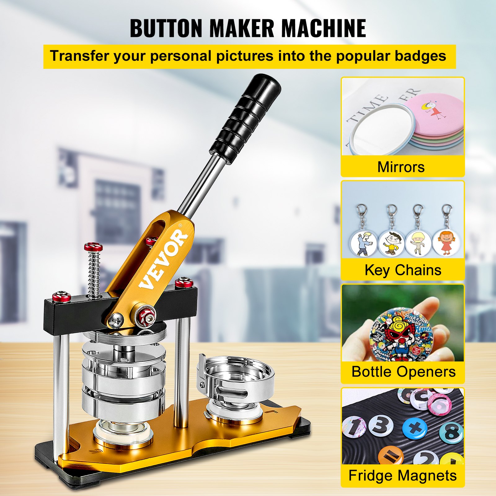 Vevor Button Maker 75mm Rotate Button Maker 3inch Badge Maker Punch Press Machine With 100 Sets 3638