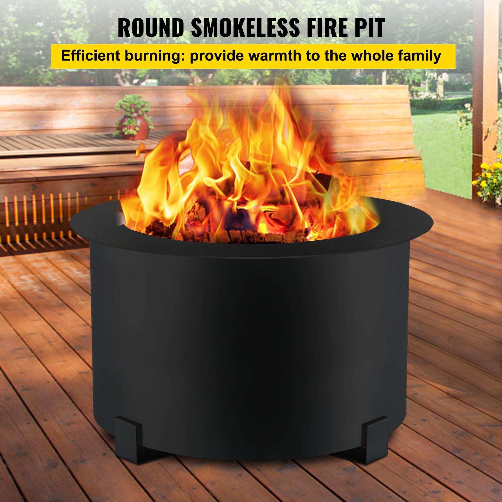 VEVOR Smokeless Fire Pit, Carbon Steel Stove Bonfire, Large 21.5 inch ...