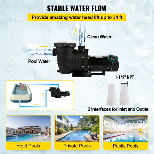 VEVOR Swimming Pool Pump 1HP Pool Pump 110/220V 5544GPH In/Above Ground