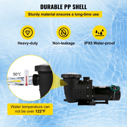 VEVOR Swimming Pool Pump 1HP Pool Pump 110/220V 5544GPH In/Above Ground