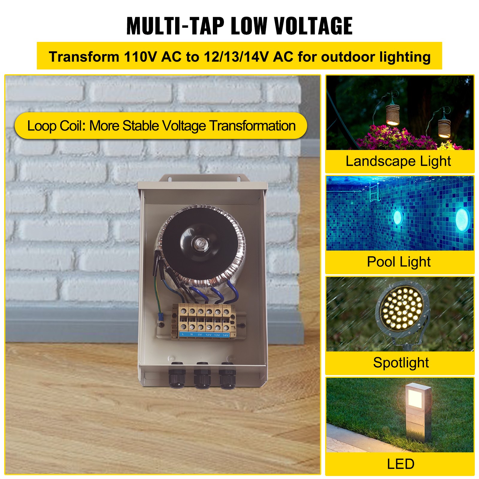 VEVOR Pool Light Transformer, 300 Watt Outdoor Landscape Lighting