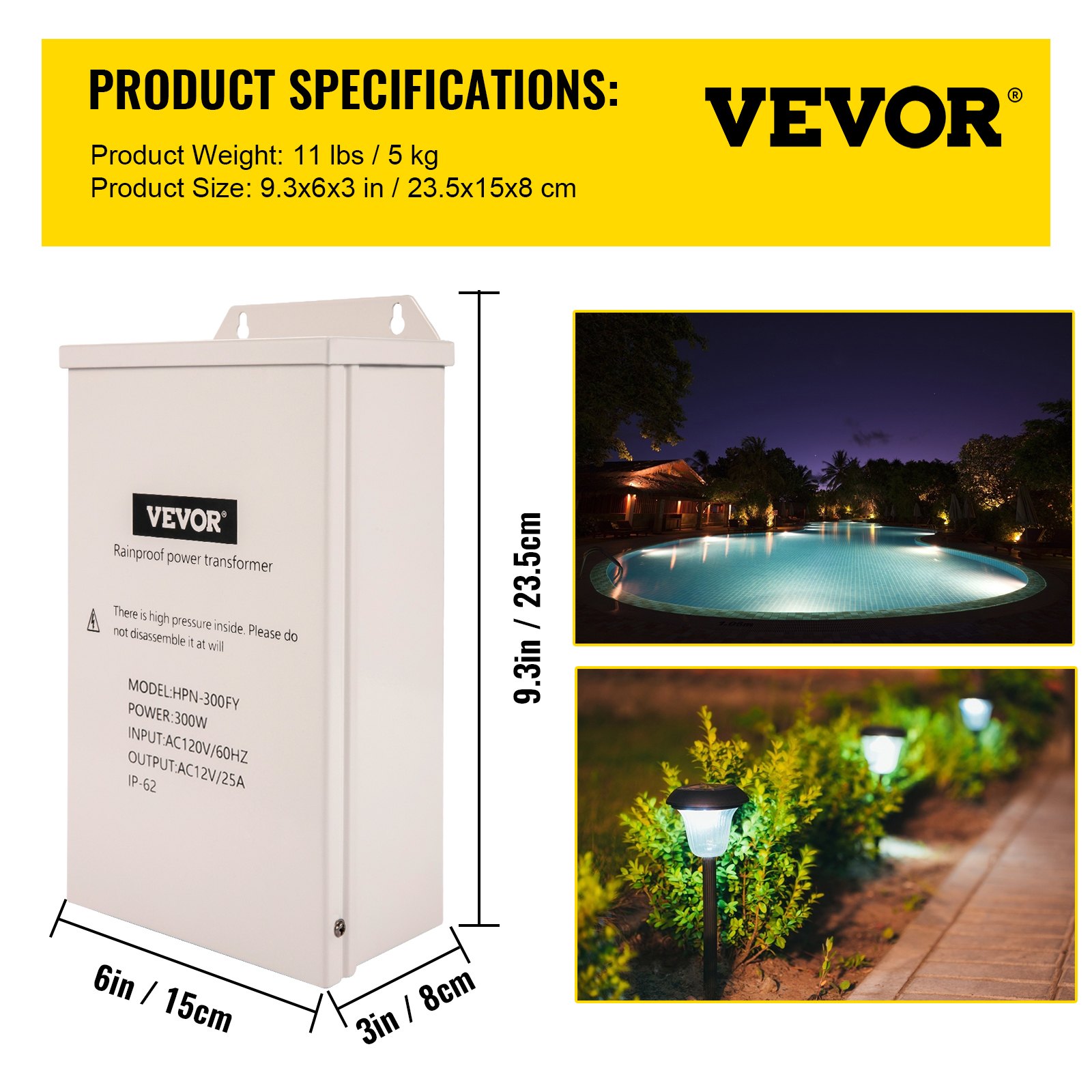 VEVOR Low Voltage Transformer, 300 Watt Outdoor Landscape Lighting