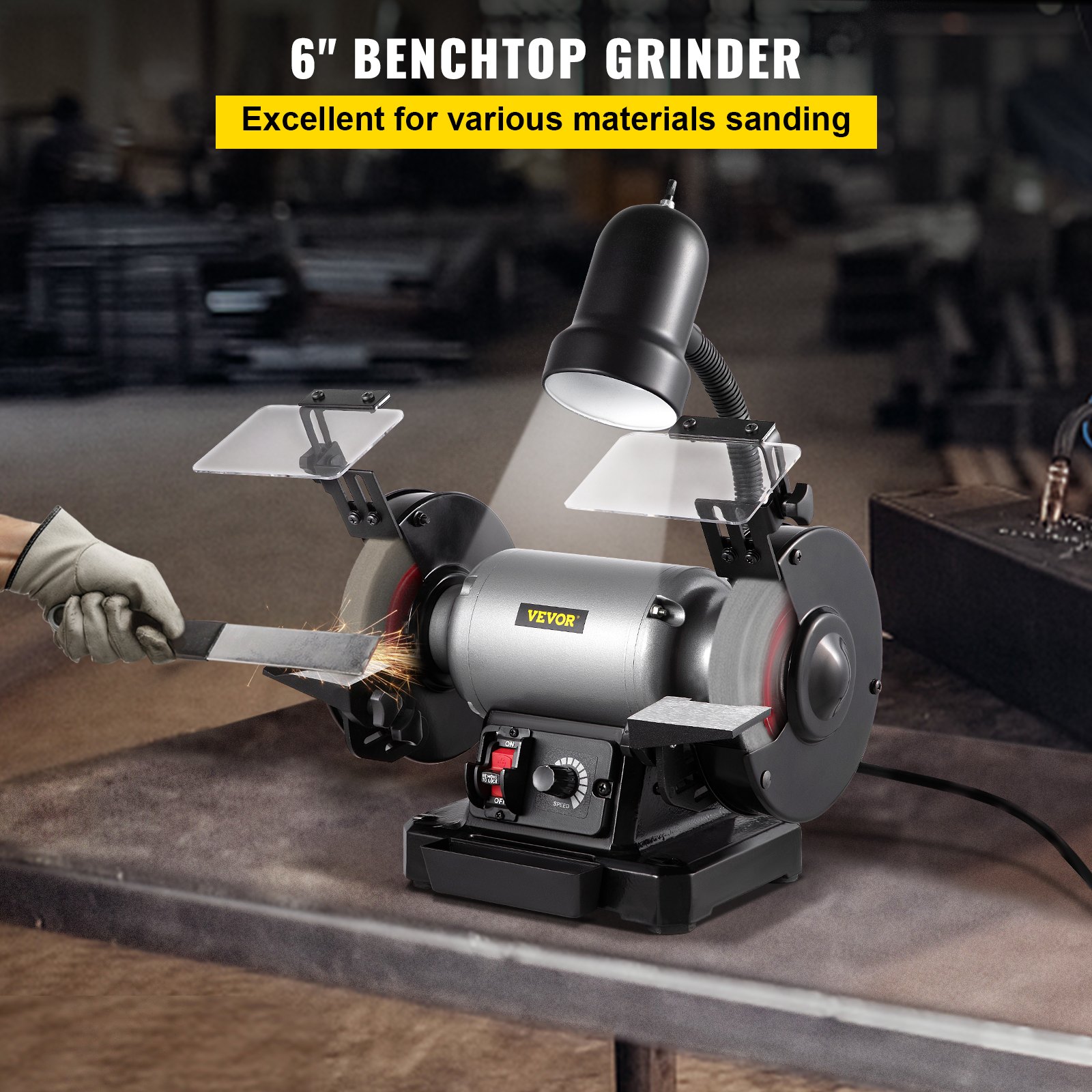 Vevor Inch Bench Grinder W Hp Motor Variable Speed Benchtop Grinder With Rpm And