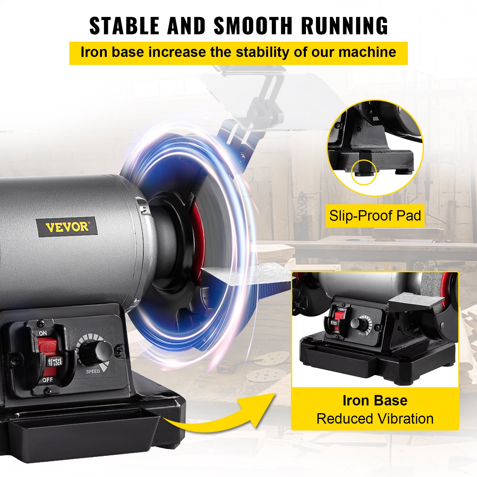 VEVOR 6 inch Bench Grinder, 750W 1 HP Motor, VariableSpeed Benchtop