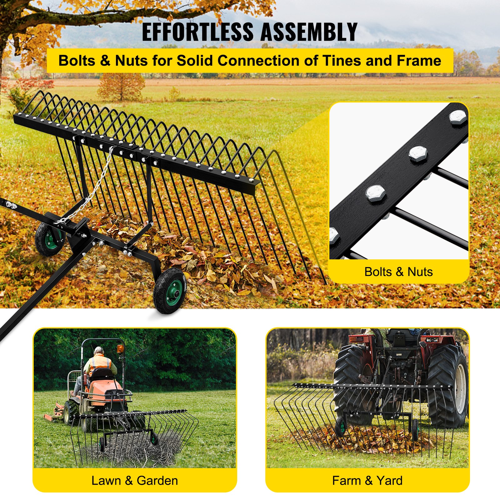 Vevor Pine Straw Rake Landscape Rake 60" For Atv Utv Utility Tractor W