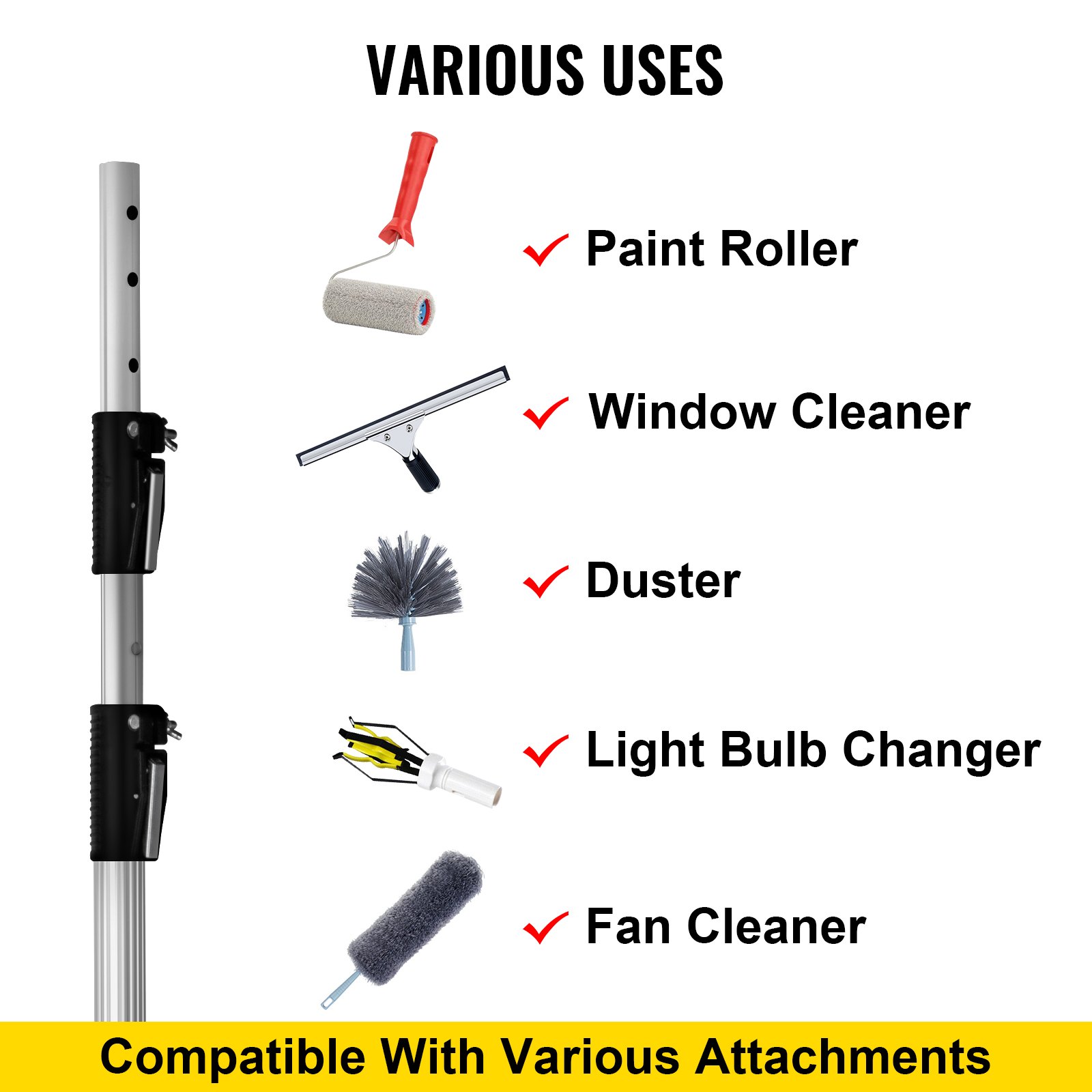 VEVOR Extension Pole, 20 ft Telescoping Pole, MultiPurpose Telescopic
