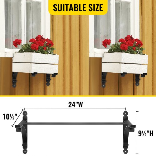 VEVOR Window Box Brackets 88lbs Planter Box Brackets 24 x 10.5 x 10 in Black Planter Mounting
