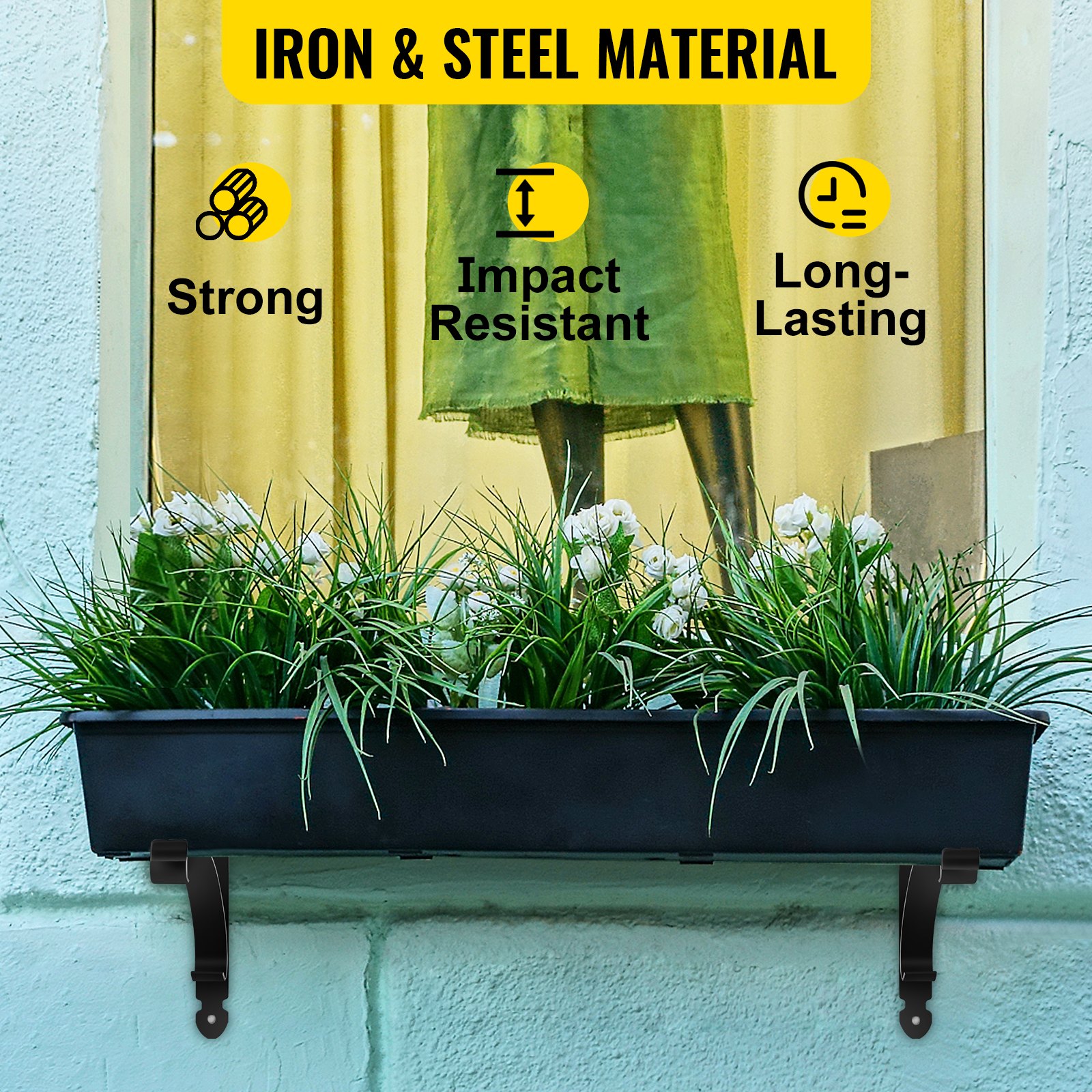 VEVOR Window Box Brackets 88lbs Planter Box Brackets 24 x 10.5 x 10 in