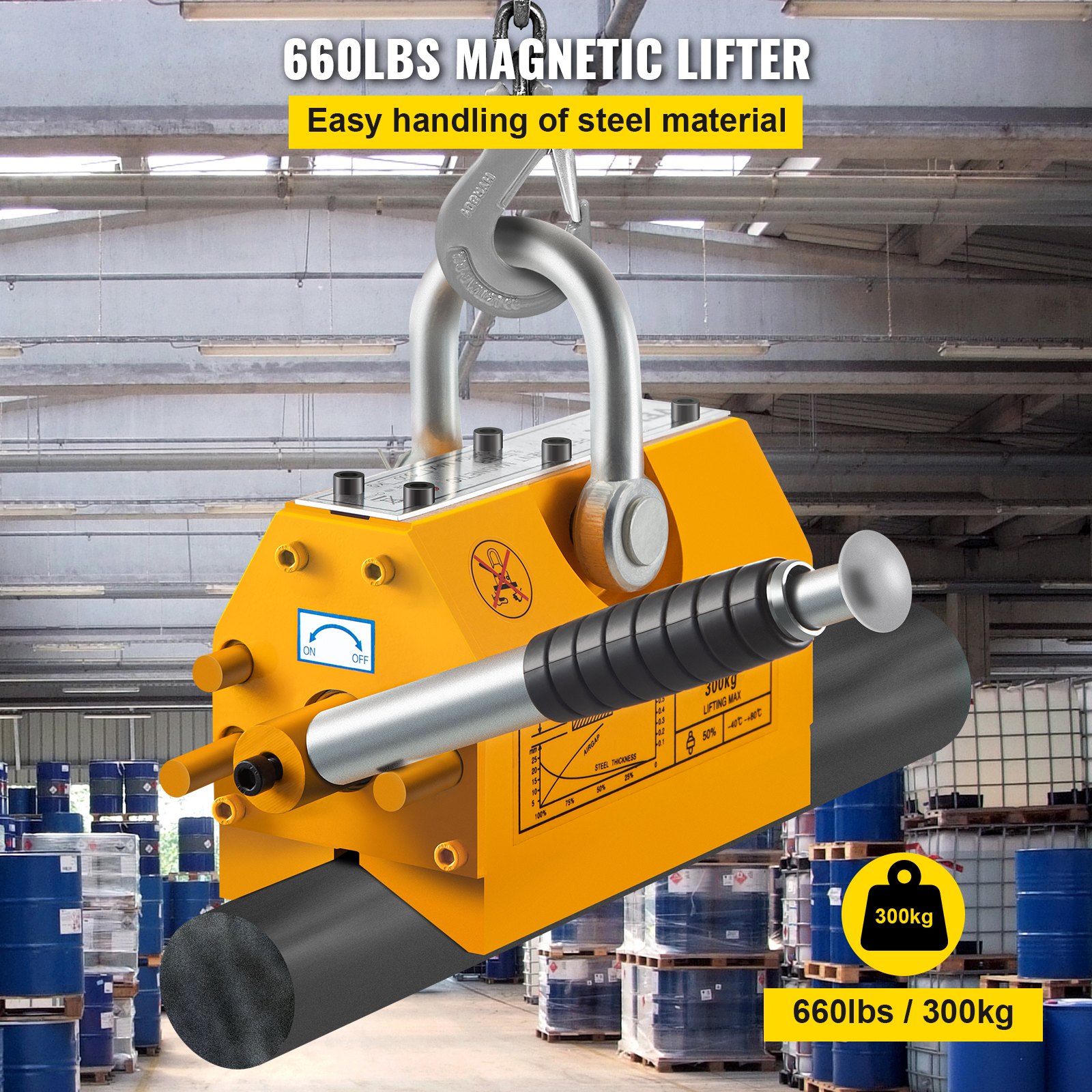 VEVOR Permanent Magnetic Lifter, 660lbs Lifting Magnet, 300kg Lifting ...