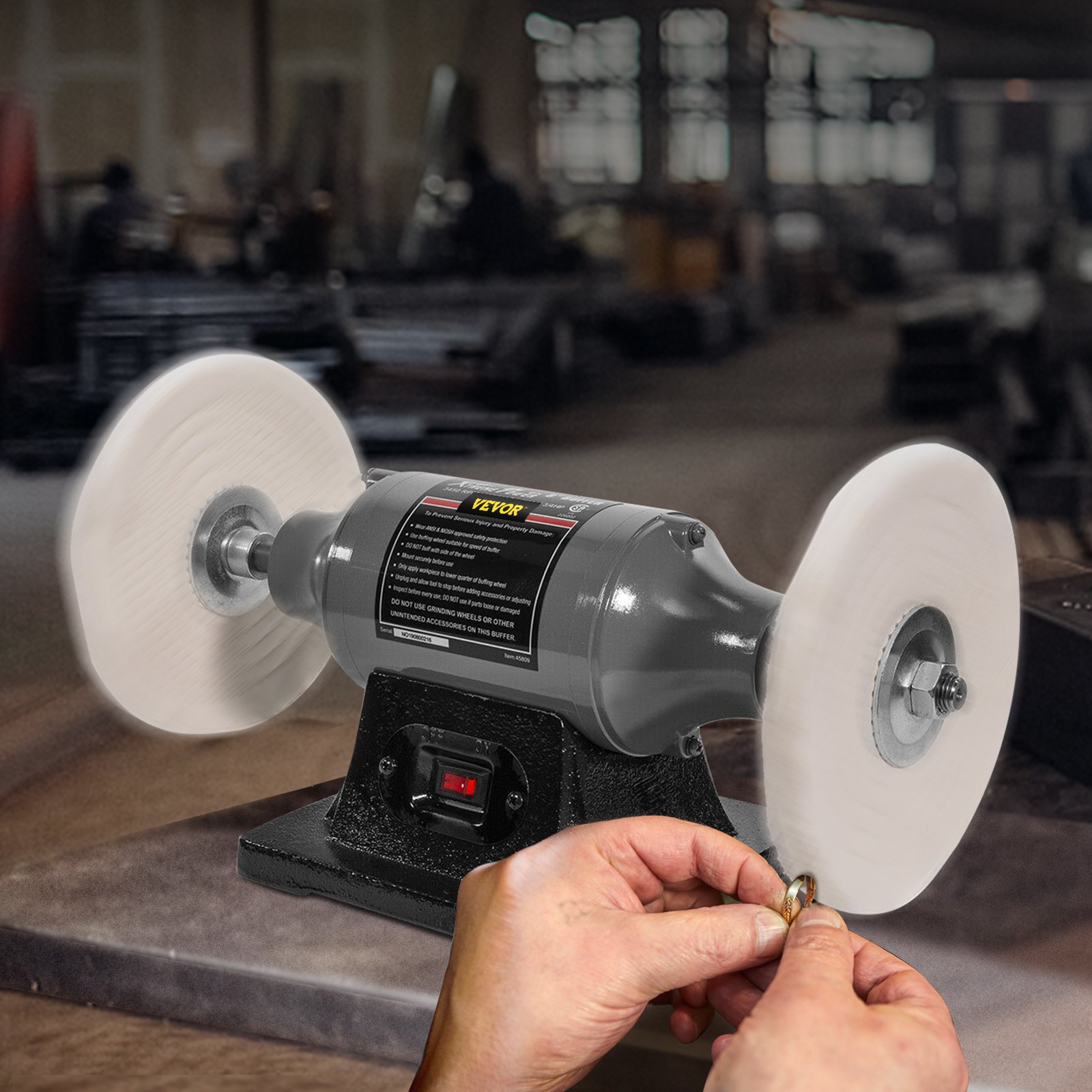 VEVOR Bench Buffer Polisher, 8 inch Buffing Machine 350W 3/4HP Motor