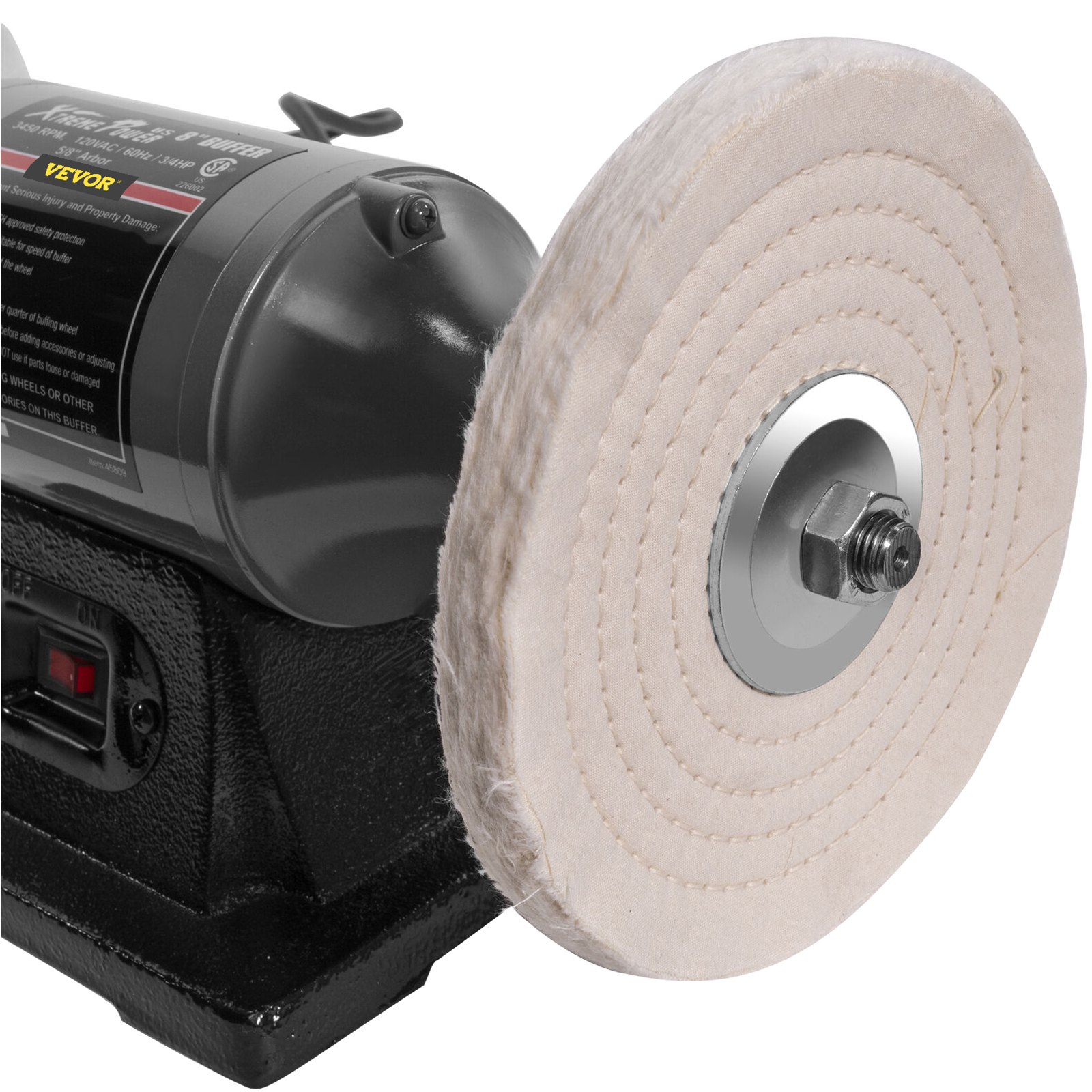 VEVOR Bench Buffer Polisher, 8 inch Buffing Machine 350W 3/4HP Motor ...