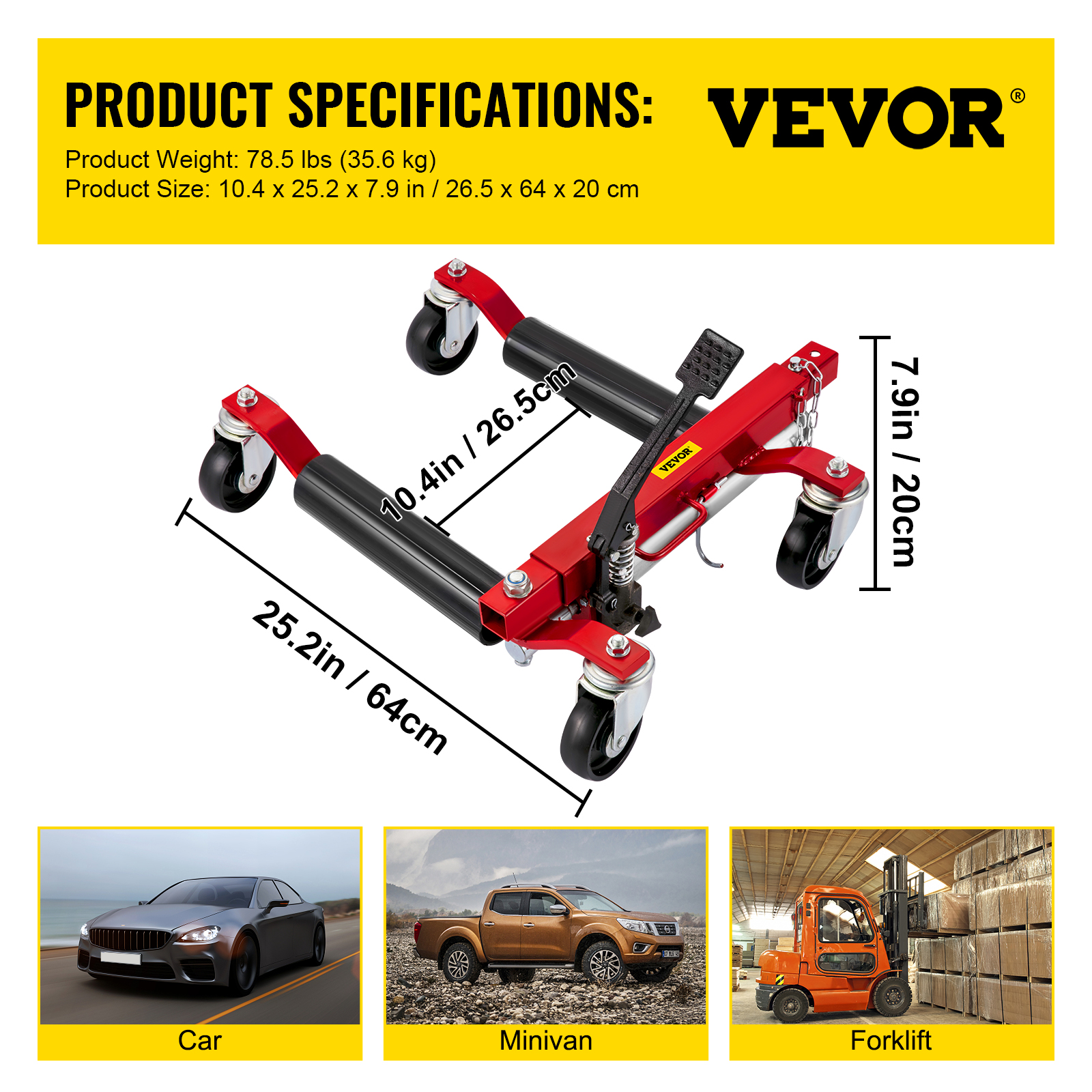 VEVOR Wheel Dolly, 2pcs Car Dolly, 1500 Lbs Capacity Car Jack Dolly, 12