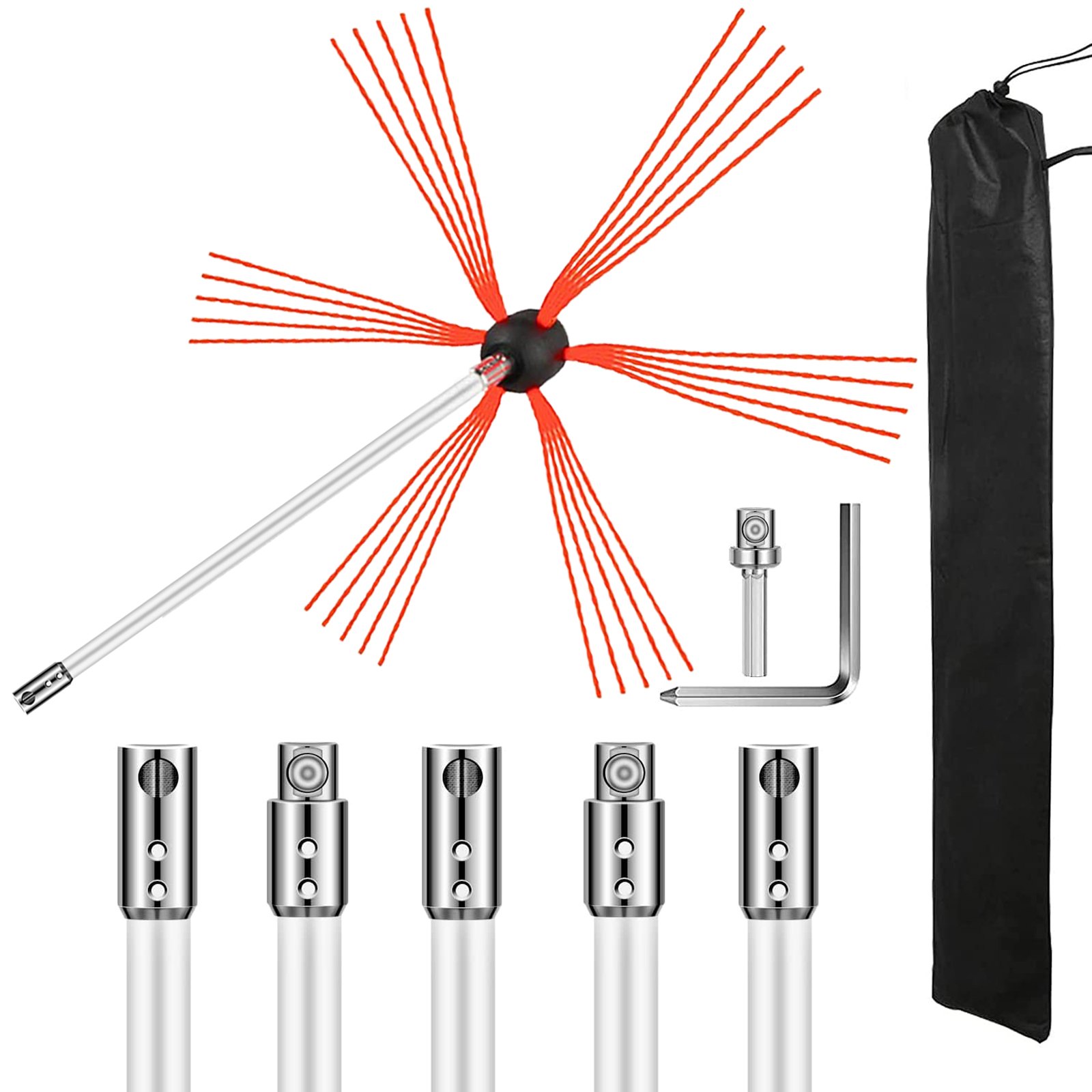 VEVOR Chimney Sweep Kit 20FT Length, Chimney Brush Kit with 6 Nylon