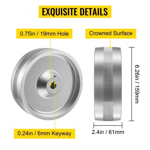 VEVOR 2x72" Belt Grinder Grinder 6" Drive Wheel Crowned 0.75"/19 Mm