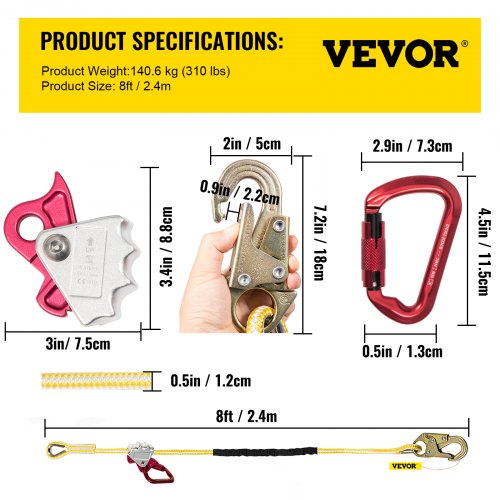 VEVOR Positioning Lanyard, 1/2 inch x 8 ft Positioning Rope, Polyester ...
