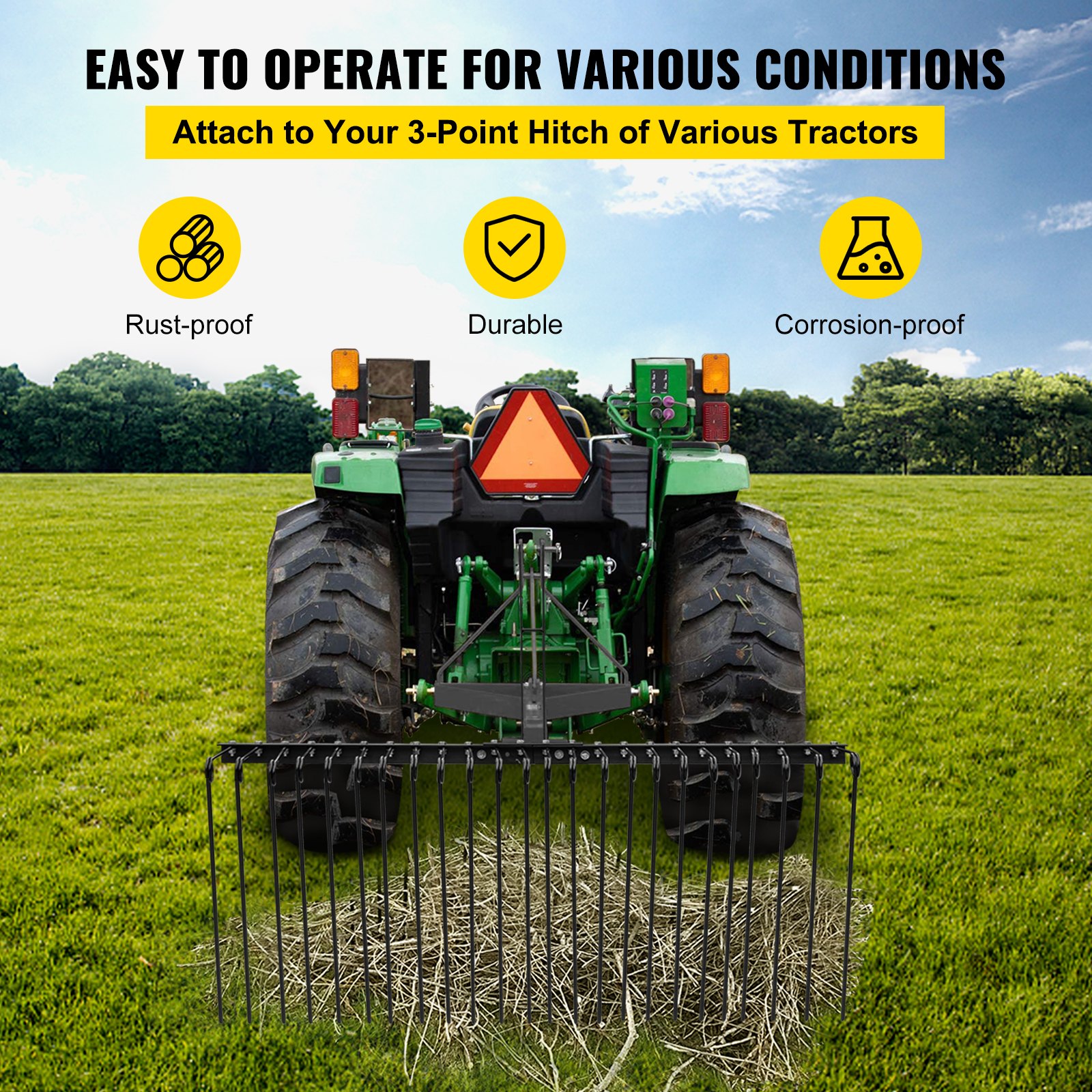 VEVOR Landscape Rake, 60 Inch Wide Tractor Rake, 3Point Tow Behind