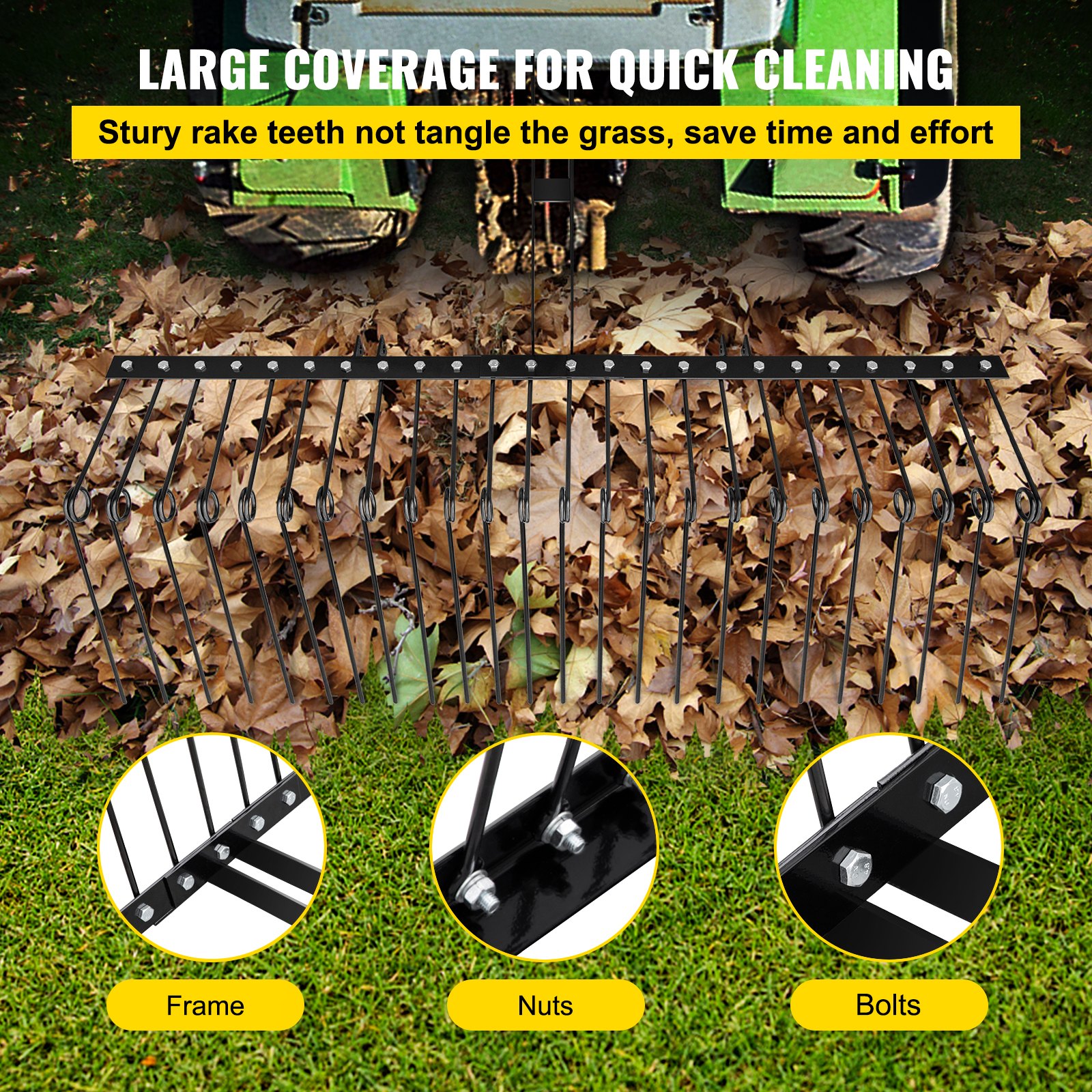 Vevor Pine Straw Rake Outdoor Landscape Rake 60" For Atv Utv Utility