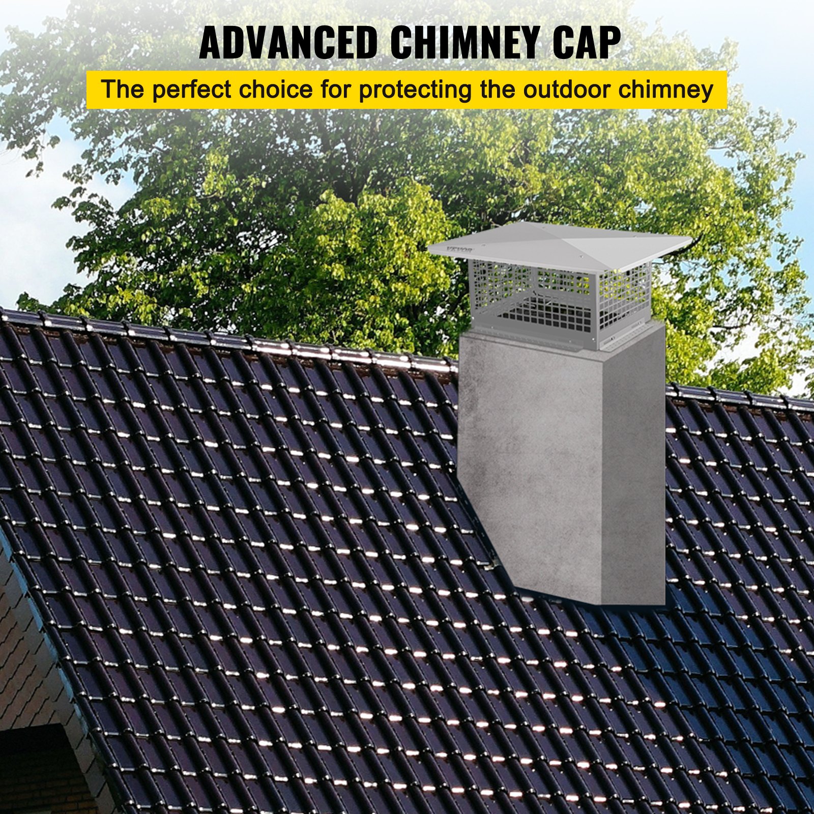VEVOR Chimney Cap, 13" x 13" Flue Caps, 304 Stainless Steel Fireplace Chimney Cover, Adjustable