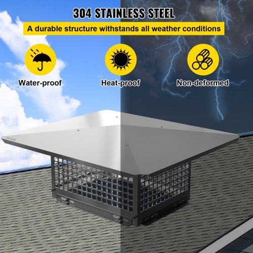 VEVOR Chimney Cap, 17" x 21" Flue Caps, 304 Stainless Steel Fireplace Chimney Cover, Adjustable