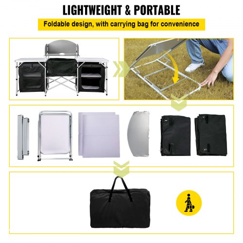 DENEST Folding Camping Kitchen Table Outdoor Cooking Table With Detachable Windscreen