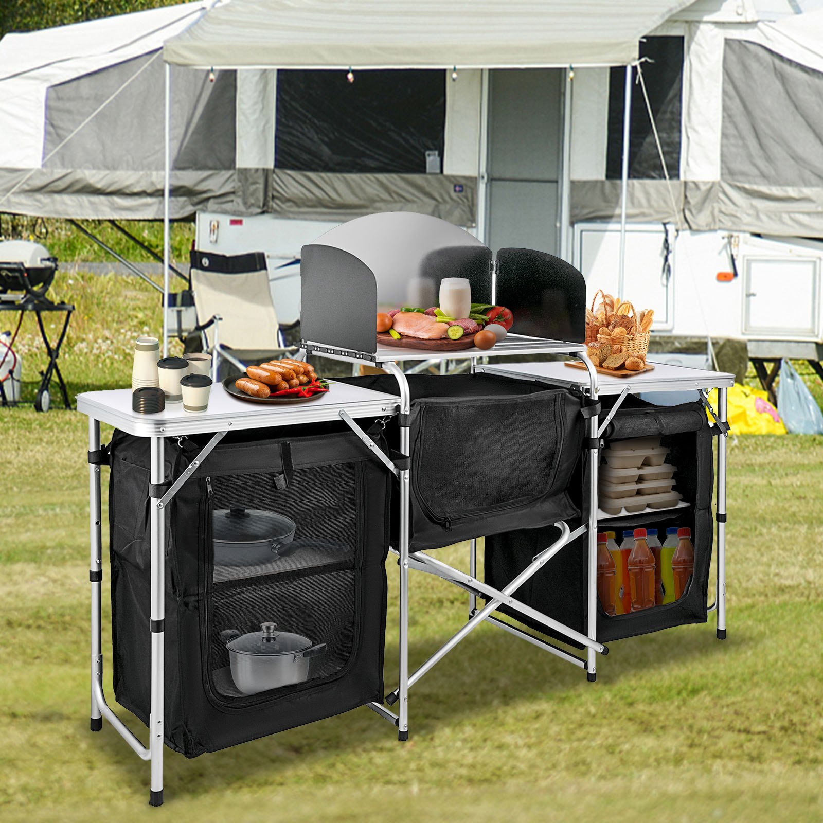 VEVOR Camping Kitchen Table, Aluminum Portable Folding Camp Cook Table