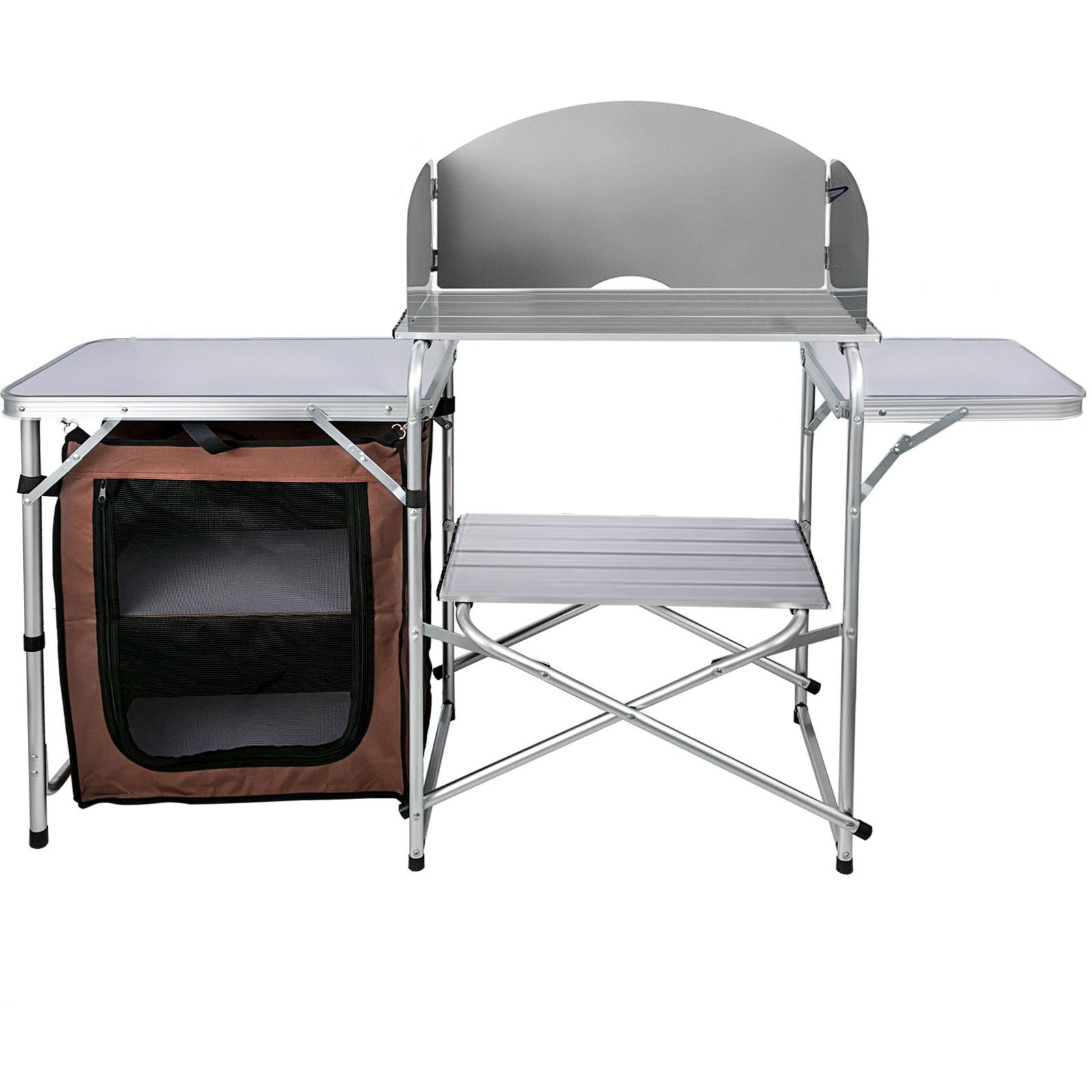Camping Kitchen Table Picnic Folding Cooking Storage Rack Portable Brown VEVOR US