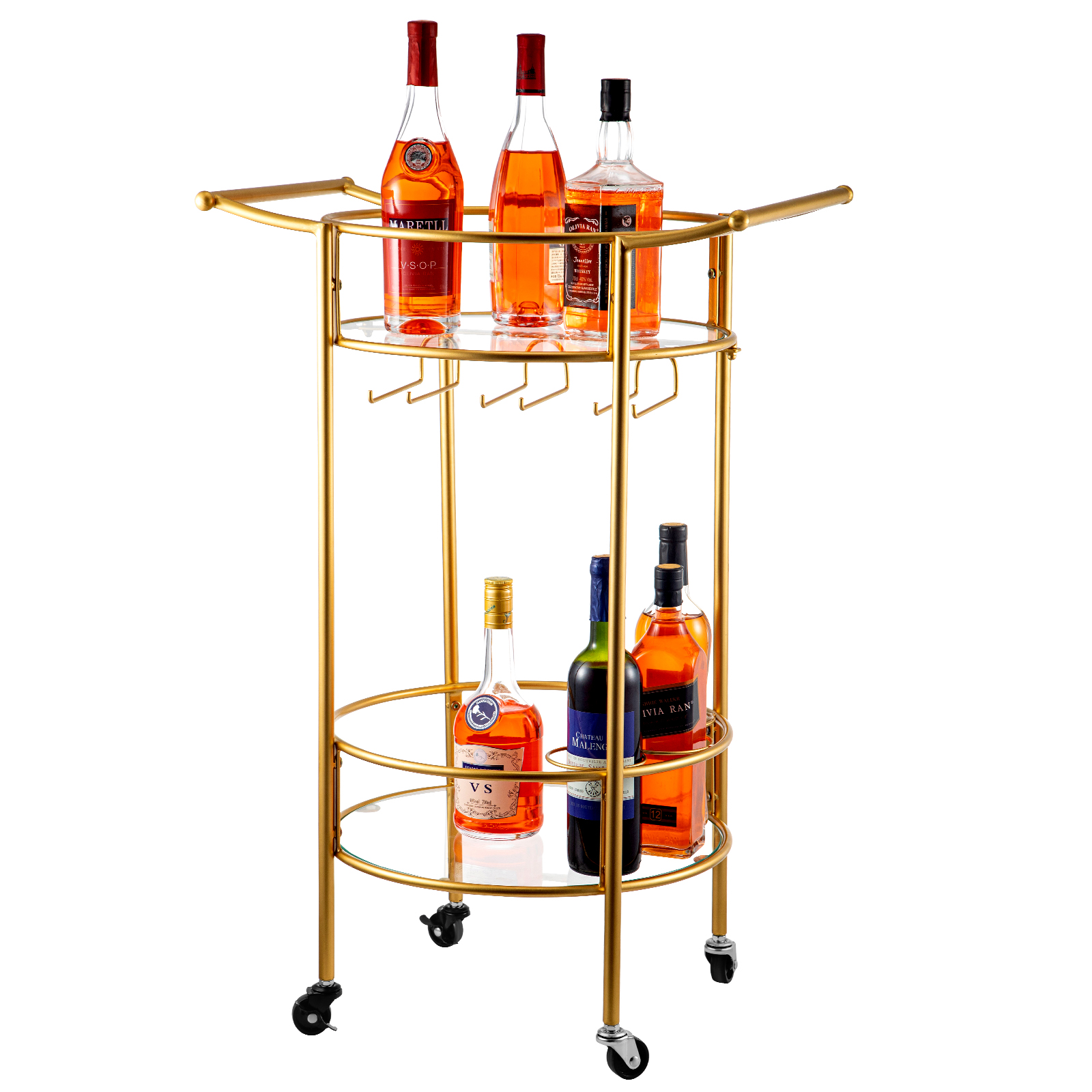 VEVOR Bar Cart, Two Tier Serving Cart, Gold Finish Wine Cart, Rolling Bar Cart, Antique Small