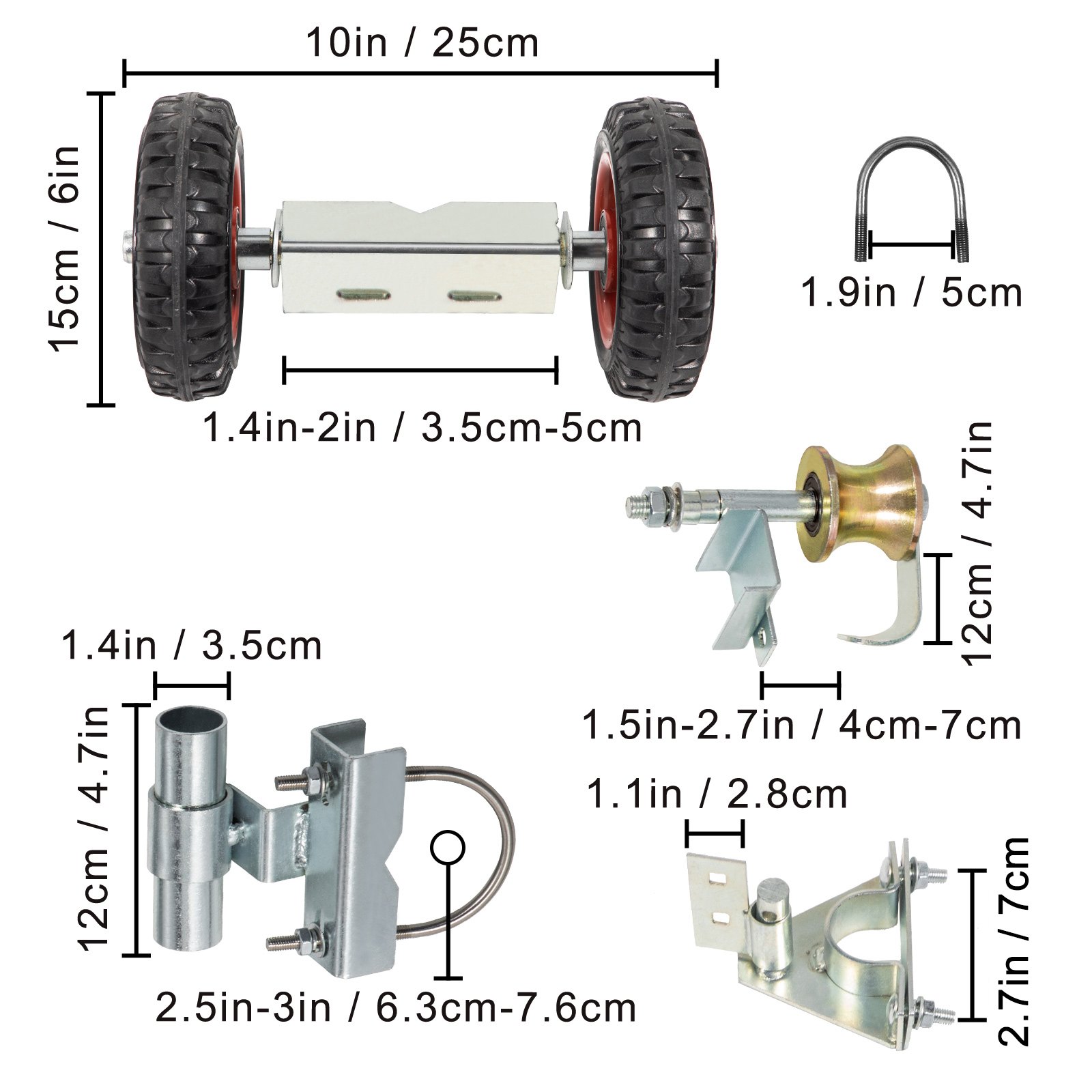 Sliding Gate Hardware Kit For Chain Link Gates - Includes 6" Rut Runner, Wheels, Brackets & Rolo Latch