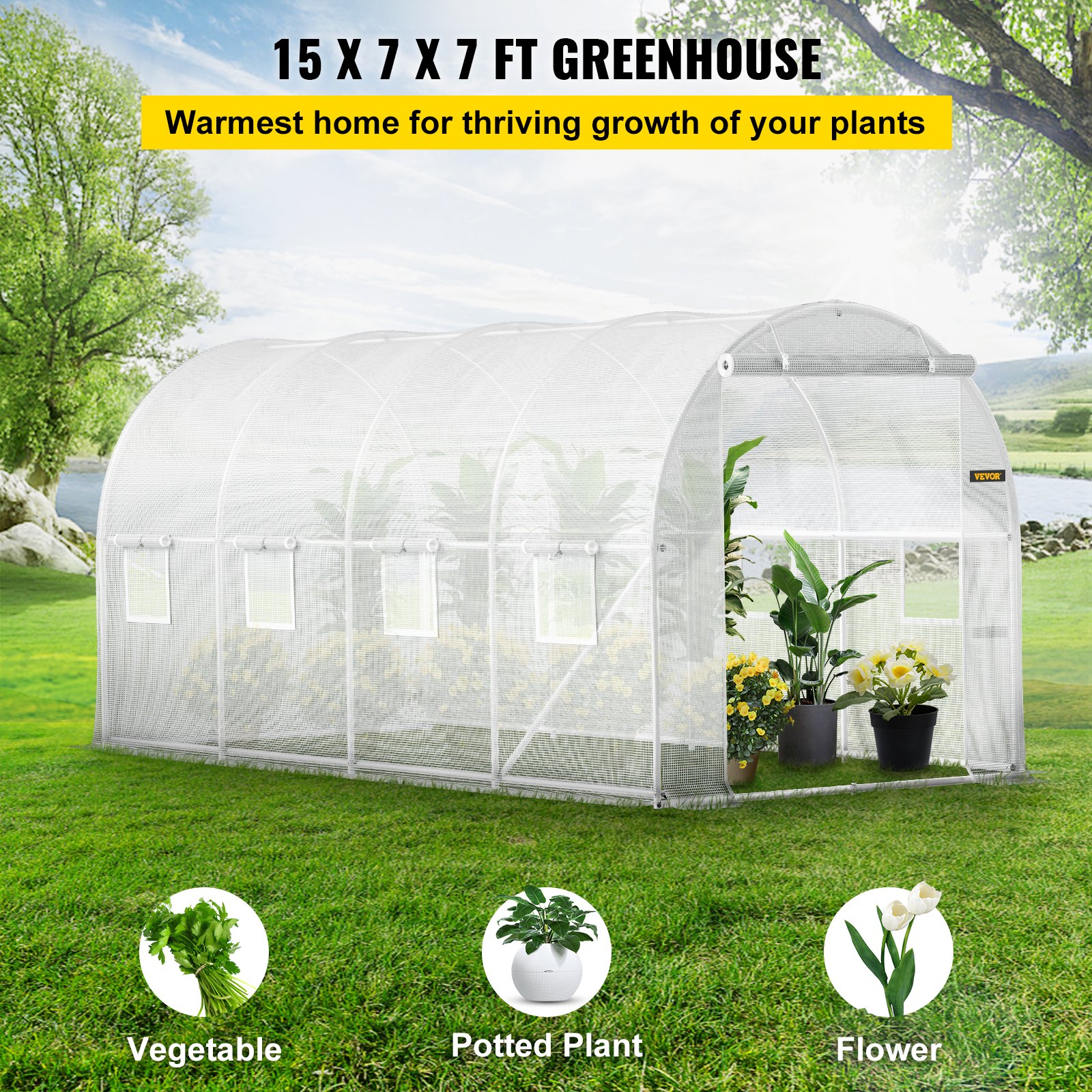 VEVOR Walkin Tunnel Greenhouse Galvanized Frame & Waterproof Cover