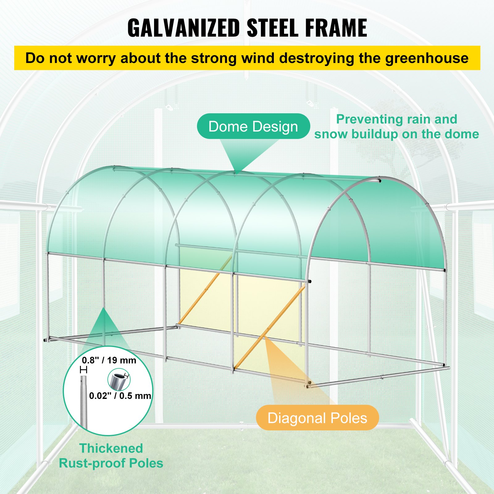 VEVOR Walkin Tunnel Greenhouse Galvanized Frame & Waterproof Cover