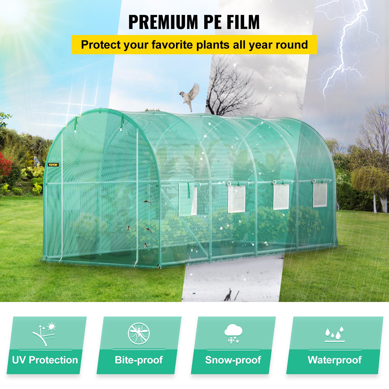 VEVOR Walk-in Tunnel Greenhouse Galvanized Frame & Waterproof Cover ...