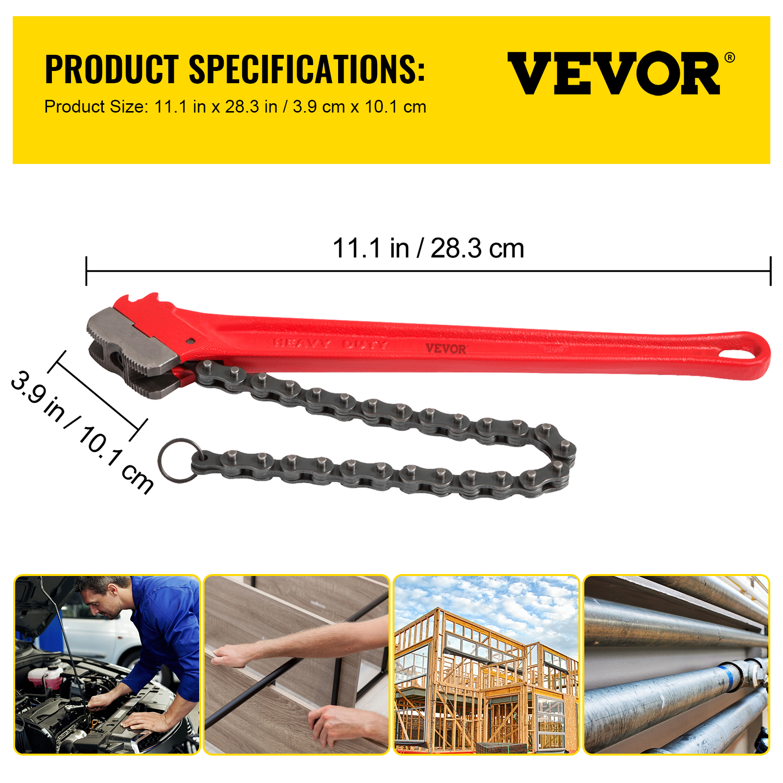 VEVOR 36" Pipe Chain Wrench, Steel Ratcheting Wrench 30" Chain 7.5