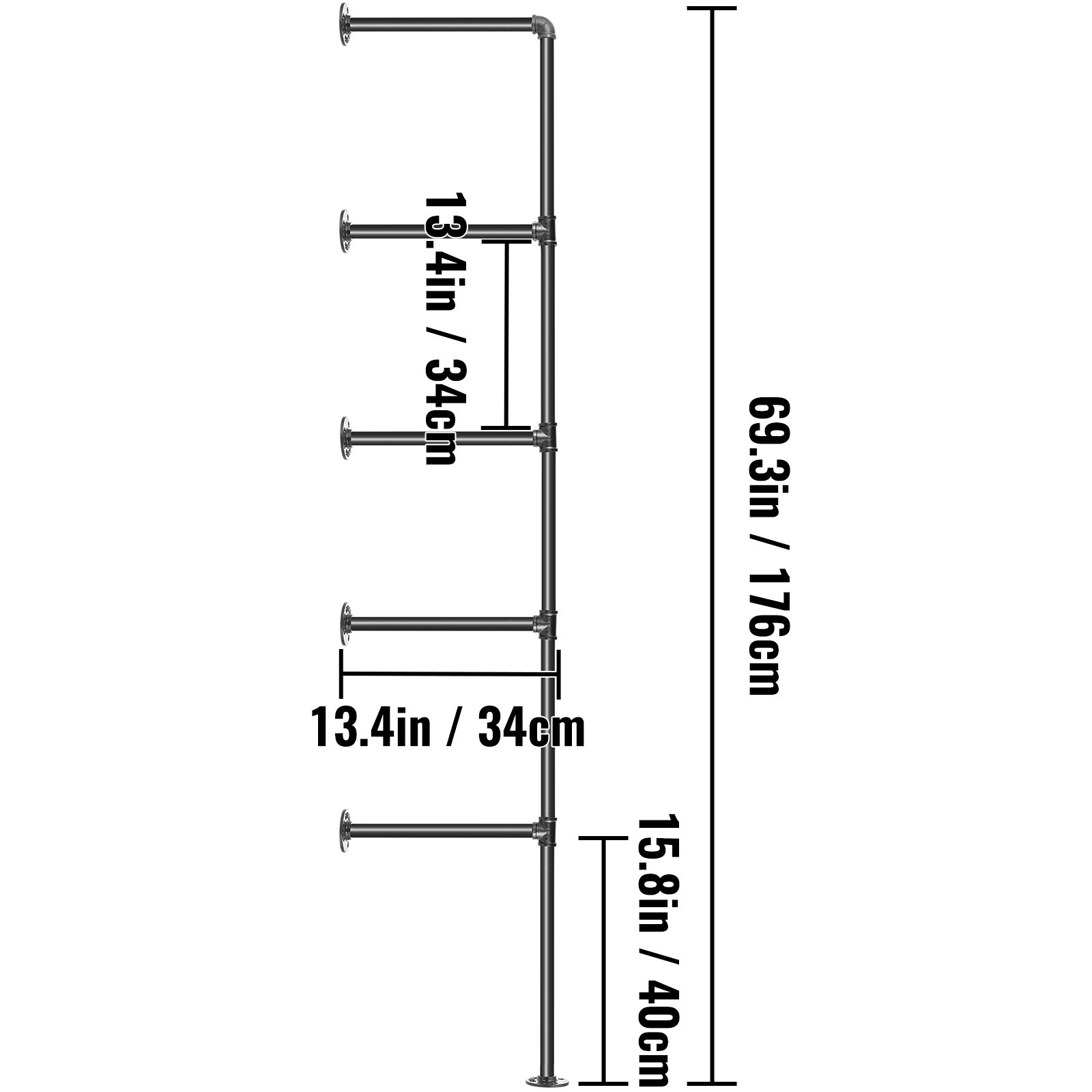 VEVOR Industrial Pipe Shelves 5Tier Wall Mount Iron Pipe Shelves 3 PCS