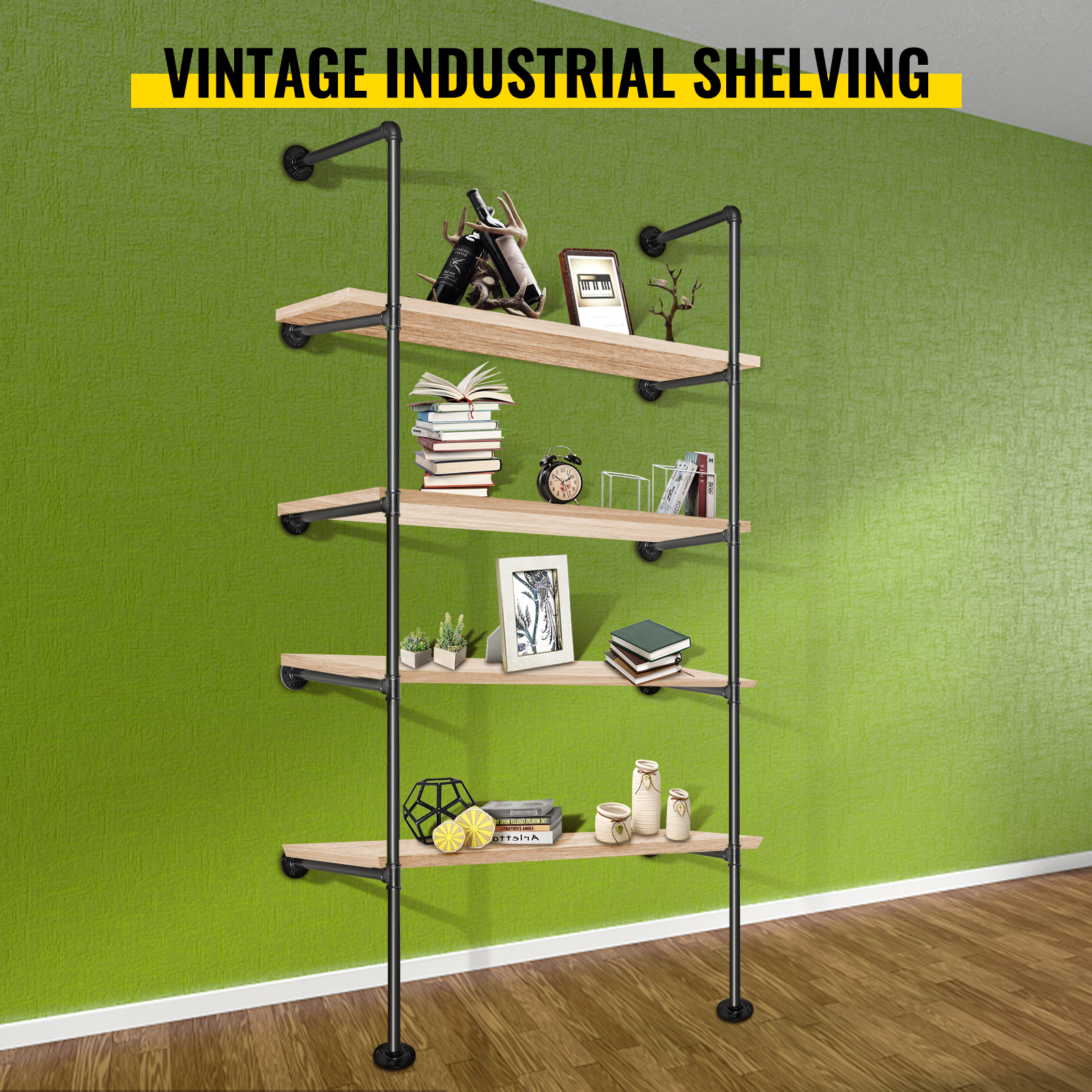 VEVOR Industrial Pipe Shelves 5Tier Wall Mount Iron Pipe Shelves 3 PCS Pipe Shelving Vintage