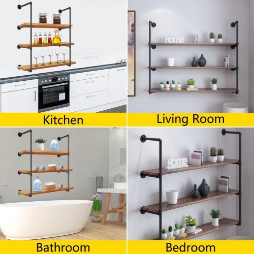 VEVOR Industrial Pipe Shelves 3Tier Wall Mount Iron Pipe Shelves 2 PCS