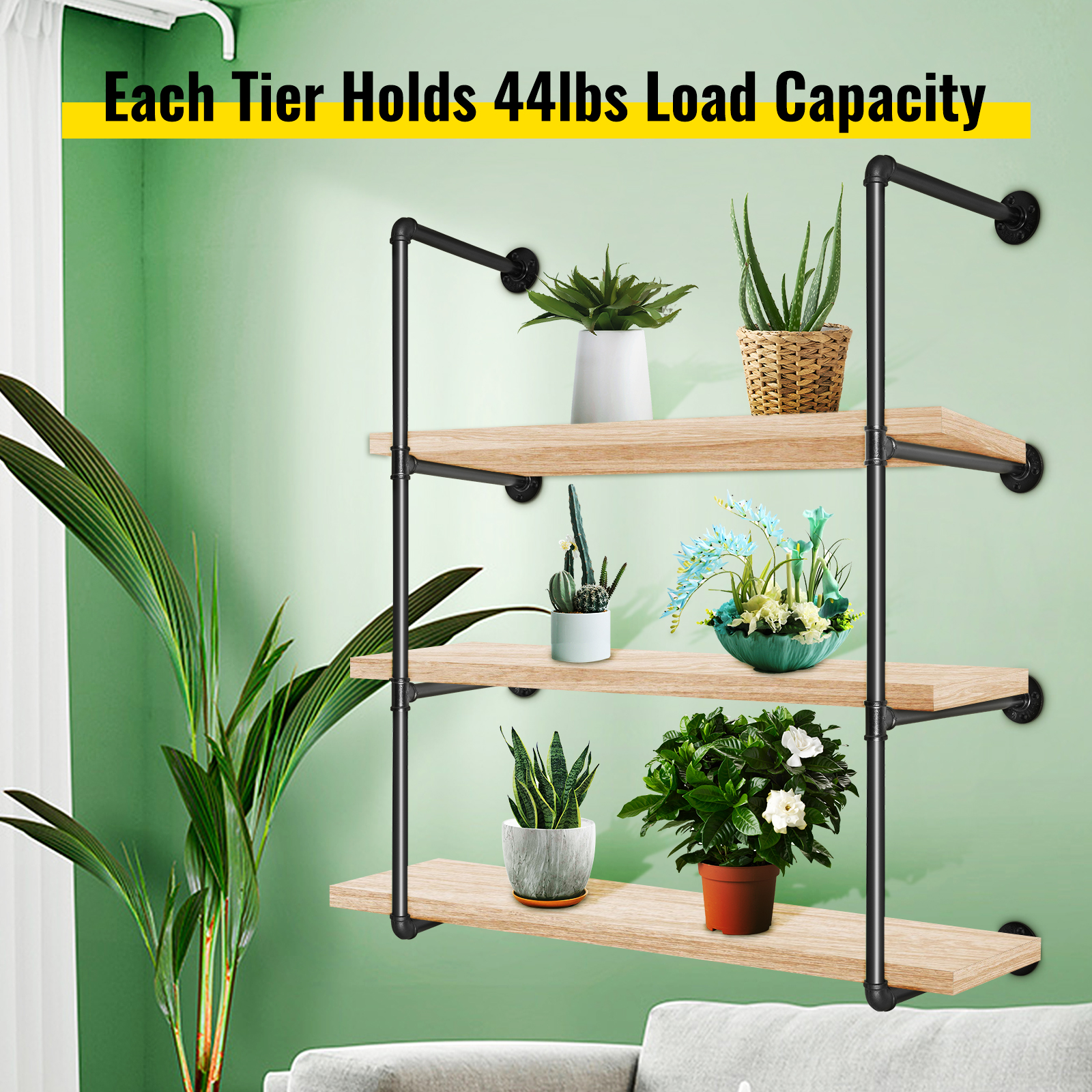 VEVOR Industrial Pipe Shelves 3Tier Wall Mount Iron Pipe Shelves 2 PCS
