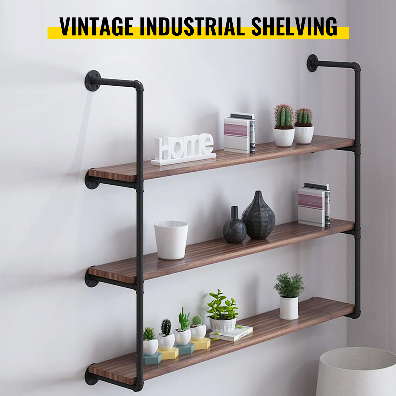 VEVOR Industrial Pipe Shelves 3Tier Wall Mount Iron Pipe Shelves 2 PCS
