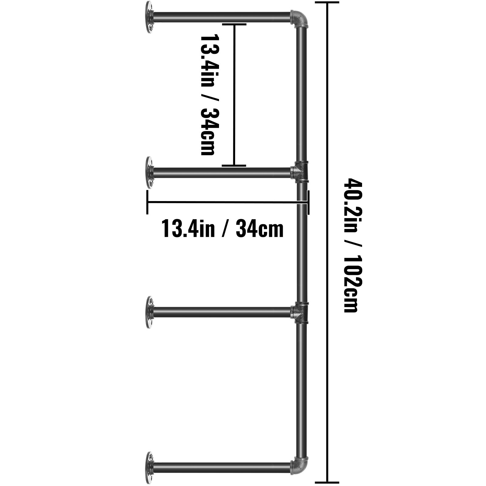 VEVOR Industrial Pipe Shelves 3Tier Wall Mount Iron Pipe Shelves 2 PCS