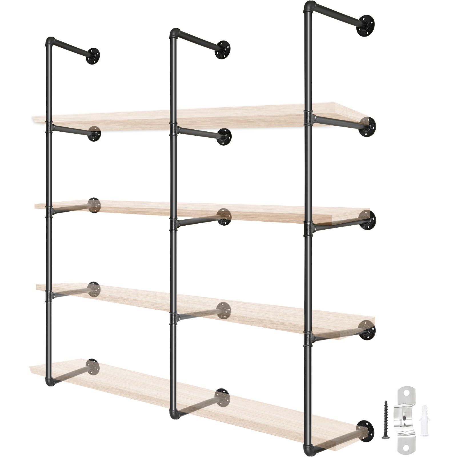 VEVOR Industrial Pipe Shelves 4Tier Wall Mount Iron Pipe Shelves 3 PCS Pipe Shelving Vintage