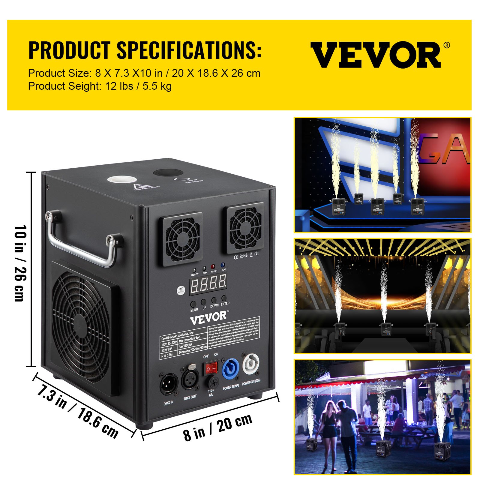 VEVOR Stage Equipment Special Effect Machine, 500W 4pcs Stage Effect
