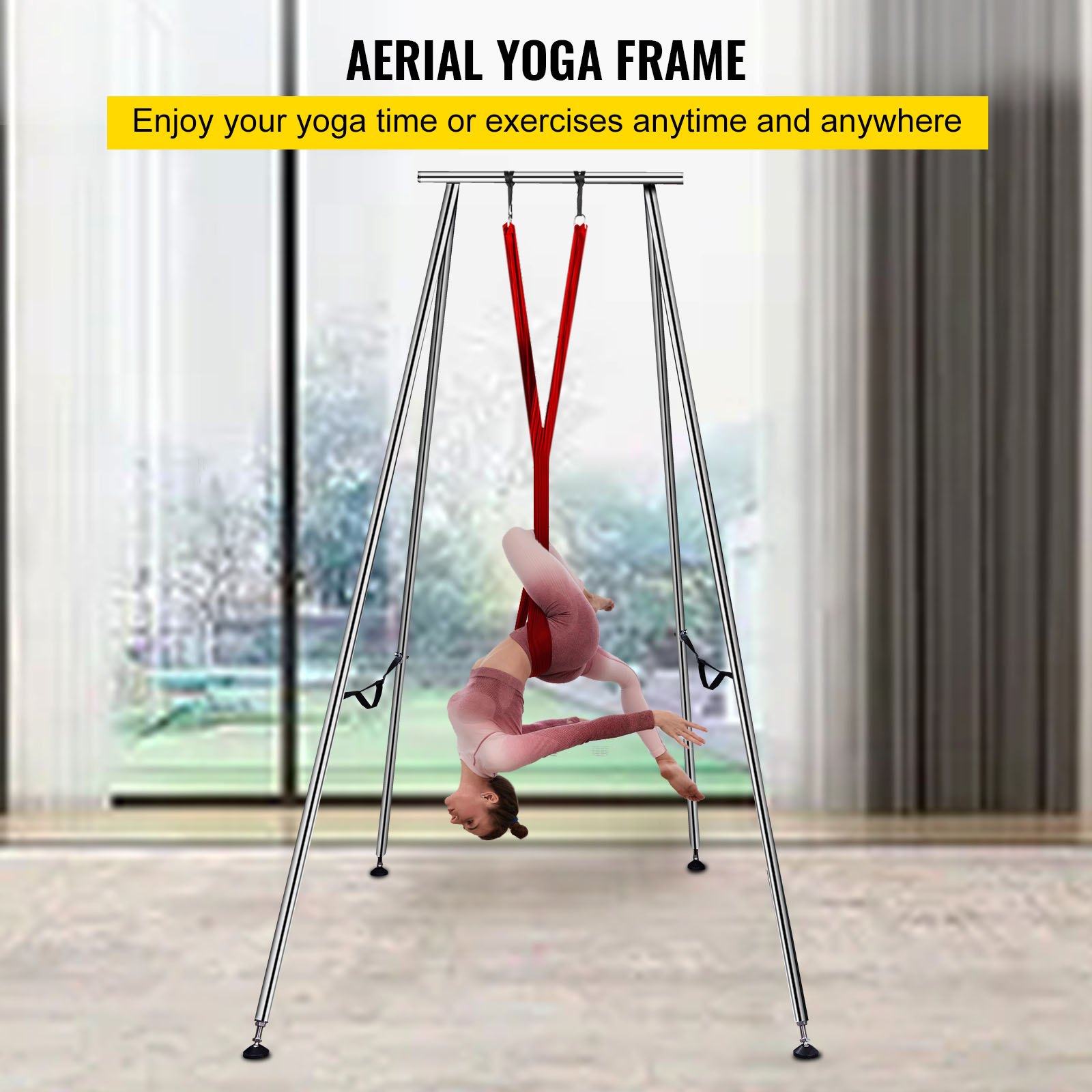Aerial Trapeze Stand Yoga Swing Bar Hammock Stand Bracket w/20Ft Aerial